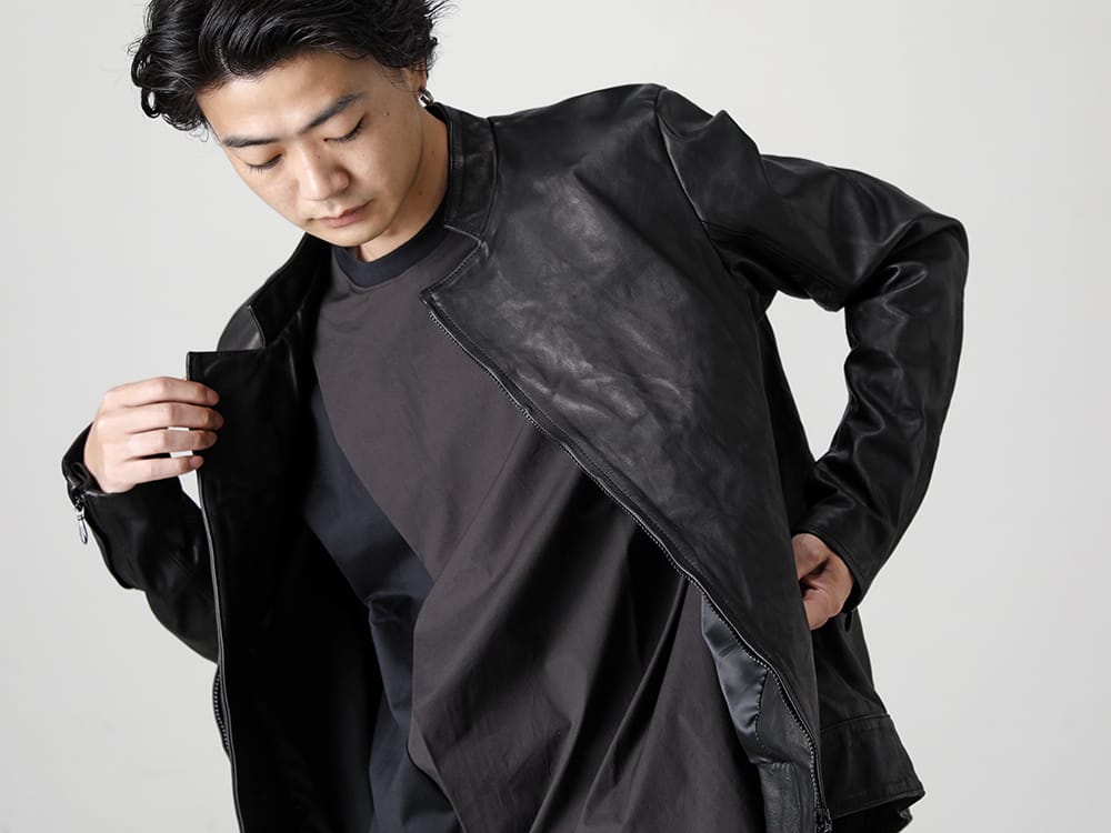 RIPVANWINKLE - リップヴァンウィンクル 2022-23AW 見出し2  - CVJ-0004 レザー ライダース ジャケット - RB-402-Black クロスジャージー L/S ブラック 2-003