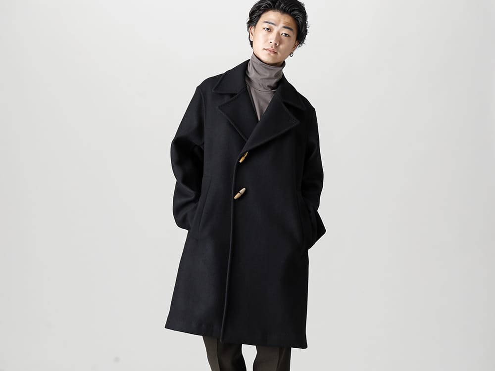 IRENISA - イレニサ 22-23AW ダブルメルトン素材を使用した一重仕立てのチェスターコート 見出し2 -  IH-22FW-C011-MSD-Toggle Chester Coat - VI-3542-01-Nylon Spandex Jersey Turtleneck L/S Brown Gray