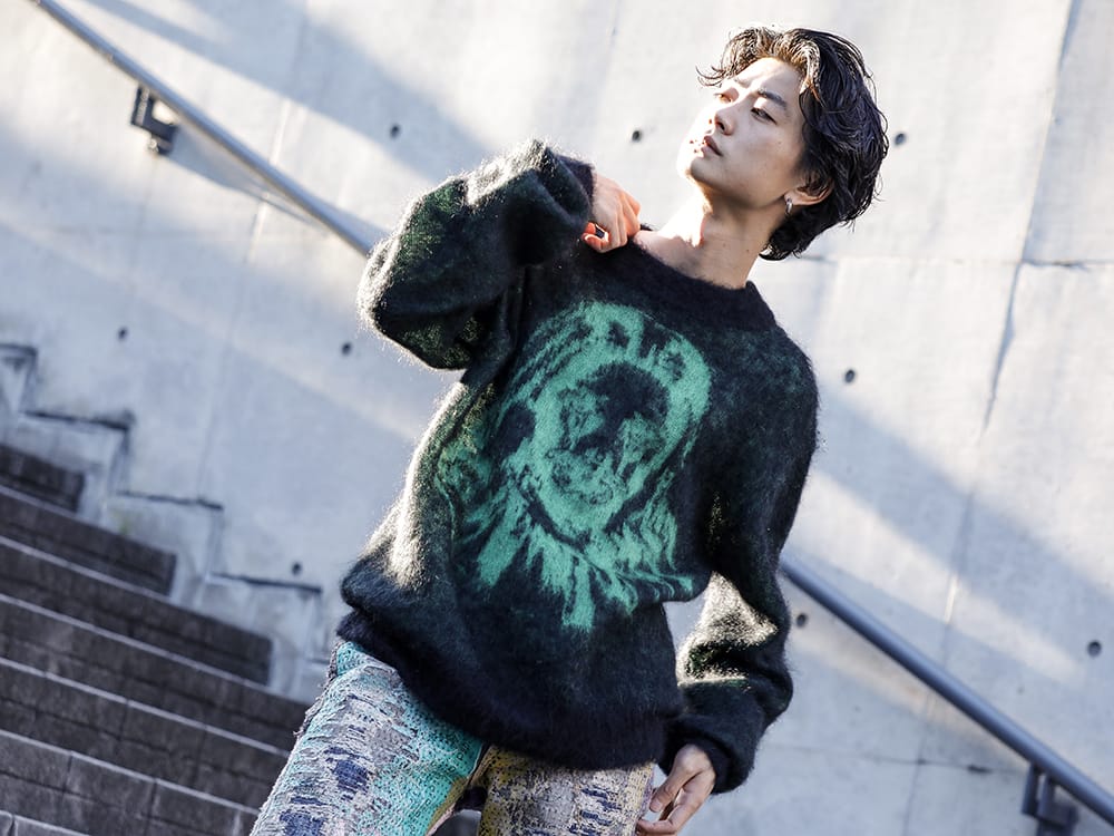 セントマイケル 2022-23AW - ニット素材のトップスを使ったタイムリーなスタイリング。 - SM-A22-0000-072(ボーン X レイズド × セントマイケル CLOWN ニット ブラック) - 3-004