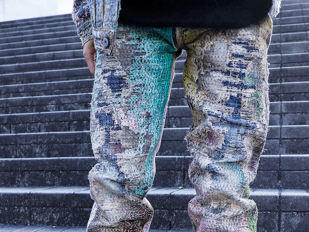 プロレタ リ アート / イレブン バイ ボリス ビジャン サベリ 2022-23AW - デニムジャケットとセットアップで着用可能なPROLETA RE ARTのデニムパンツ。 - UROBOROS-DENIM-JEANS-MULCH-30-22-23AW(BORO デニムパンツ ビーズ付き) BOOT2-GTX-WH-LR-ALL-WEHR-GRUN(BOOT2 GTX WH/LR/ALL WEHR GRÜN) - 4-003