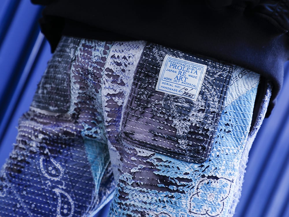 PROLETA RE ART 2022-23AW - Pants with impact and distincitve processing - UROBOROS-SWEAT-PANTS-IND-TURQ-M-21-22AW(UROBOROS SWEAT PANTS INDIGO × TURQUOISE) - 3-006