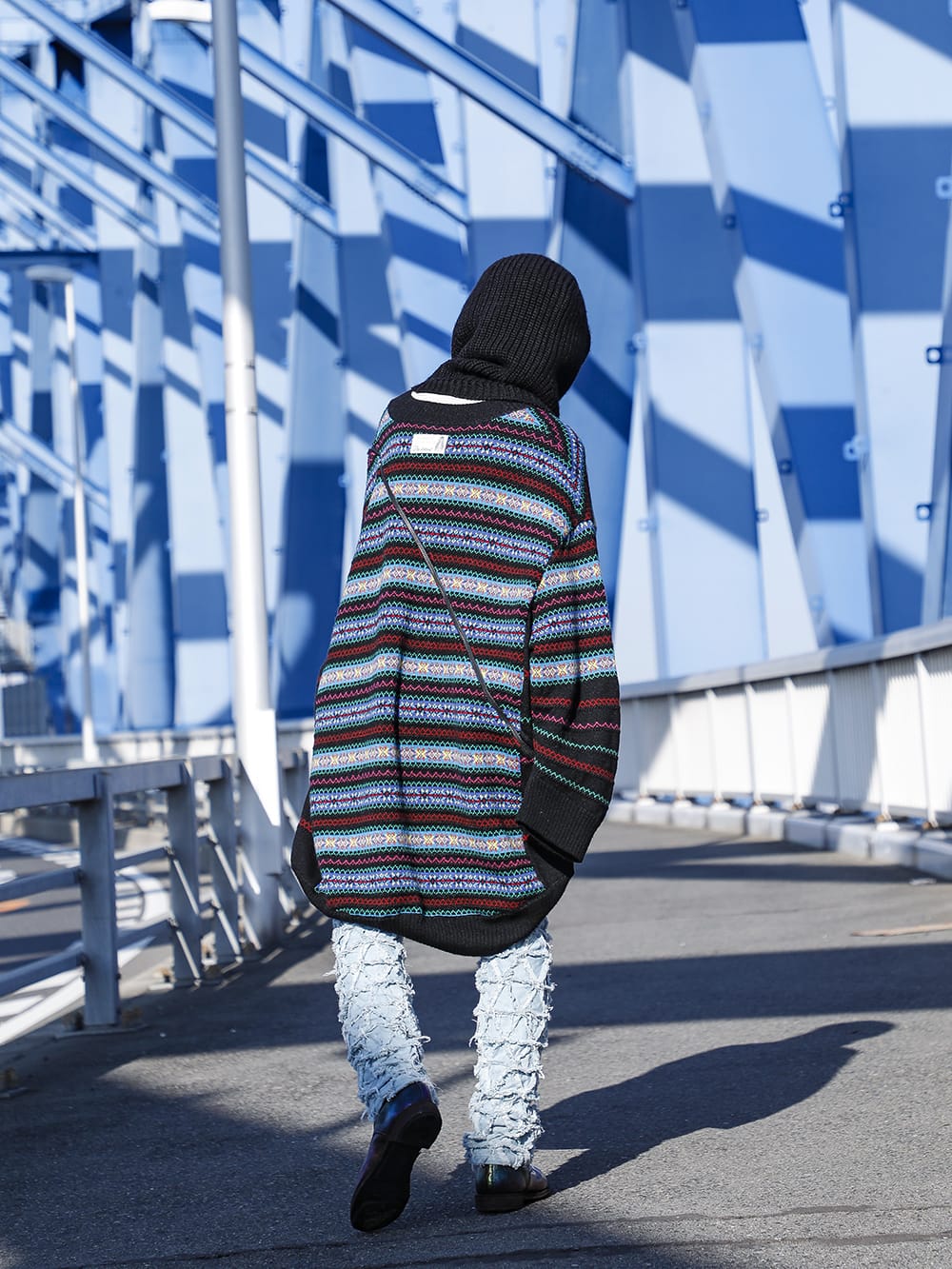 TAKAHIROMIYASHITATheSoloist. / PHENOMENON / GUIDI / JULIUS 2022-23AW - The individual style that is assembled by the multicolor color scheme. - sk.0004AW22(Double zip balloon shaped fair isle pattern sweater) ILLPT22A-009-lt-indigo(Delta Denim pants Light Indigo) 310-laminato(Middle Front Zip Boots Single Sole - Horse Laminato FG Leather - 310) sk.0003AW22-Black(aran pattern balaclava Black) 807ACU1-Yellow(Cow Skin / Nylon Tape Belt Yellow) - 1-004