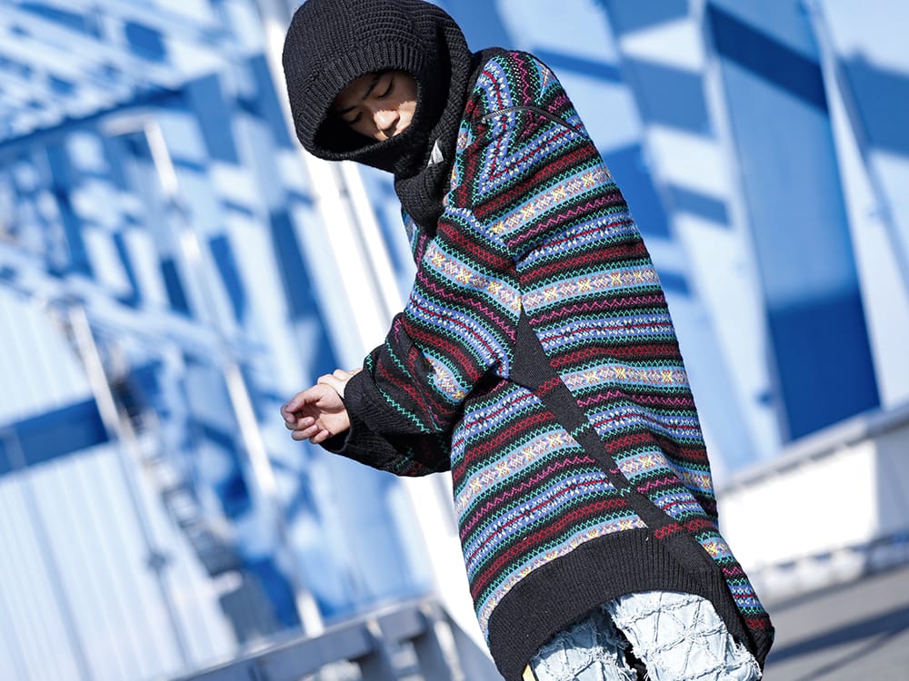 TAKAHIROMIYASHITATheSoloist. 2022-23AW - Oversized knitwear with a brand-like feel - sk.0004AW22(Double zip balloon shaped fair isle pattern sweater) sk.0003AW22-Black(aran pattern balaclava Black) - 2-002