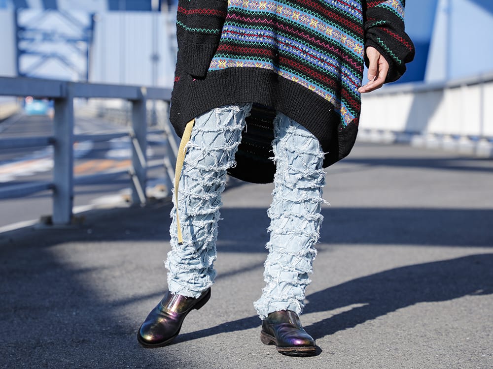 PHENOMENON / GUIDI / JULIUS 2022-23AW - Pants and boots of the design with outstanding impact - ILLPT22A-009-lt-indigo(Delta Denim pants Light Indigo) 310-laminato(Middle Front Zip Boots Single Sole - Horse Laminato FG Leather - 310) 807ACU1-Yellow(Cow Skin / Nylon Tape Belt Yellow) - 3-001