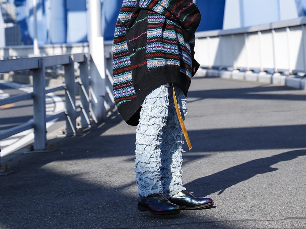 PHENOMENON / GUIDI / JULIUS 2022-23AW - Pants and boots of the design with outstanding impact - ILLPT22A-009-lt-indigo(Delta Denim pants Light Indigo) 310-laminato(Middle Front Zip Boots Single Sole - Horse Laminato FG Leather - 310) 807ACU1-Yellow(Cow Skin / Nylon Tape Belt Yellow) - 3-002