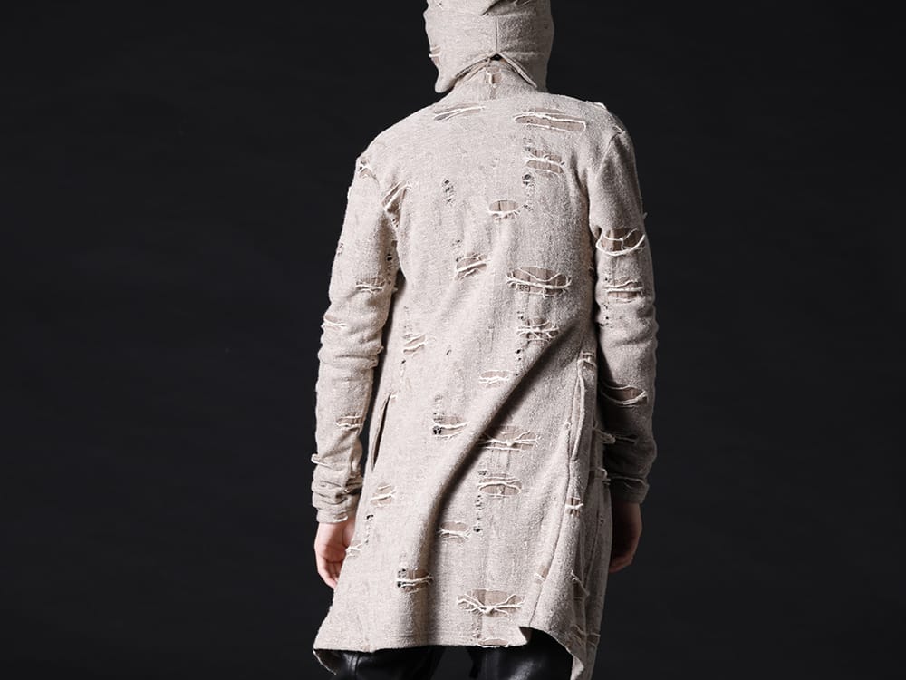 kiryuyrik / JULIUS 2022-23AW - Atmospheric fabric created by damage - KO-HT19-058-beige(Damage Jersey Shawl Cardigan Beige) 799CUM25-Charcoal(Rib Asymmetry Cutsewn Charcoal) KO-HCAP01-058-beige(Damage Jersey Cap Beige) - 2-003