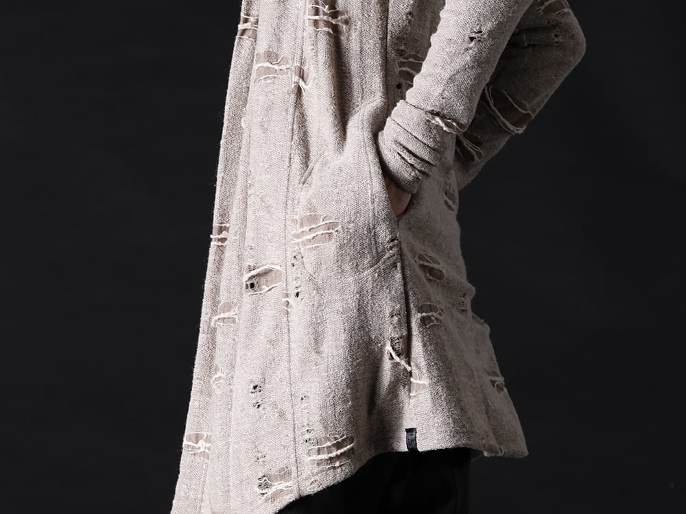 kiryuyrik 2022-23AW - Atmospheric fabric created by damage - KO-HT19-058-beige(Damage Jersey Shawl Cardigan Beige) - 2-006