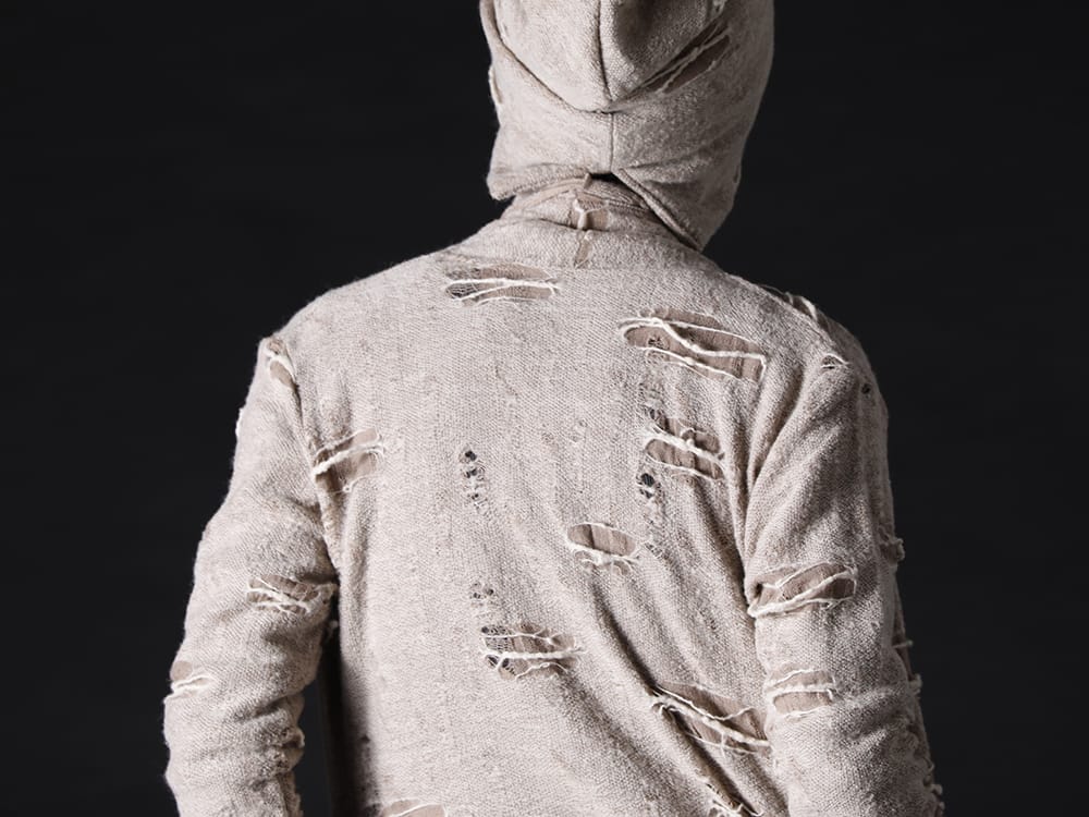 kiryuyrik 2022-23AW - Atmospheric fabric created by damage - KO-HT19-058-beige(Damage Jersey Shawl Cardigan Beige) KO-HCAP01-058-beige(Damage Jersey Cap Beige) - 2-007