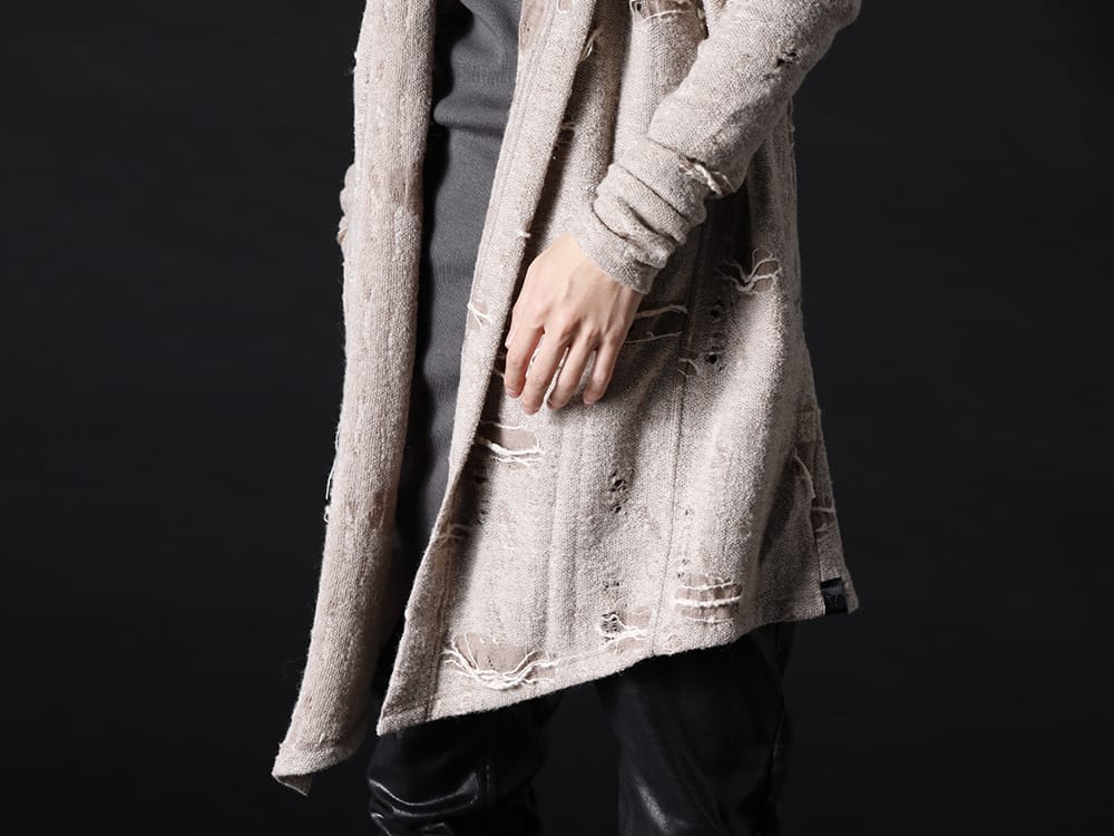 kiryuyrik 2022-23AW - Atmospheric fabric created by damage - KO-HT19-058-beige(Damage Jersey Shawl Cardigan Beige) - 2-008