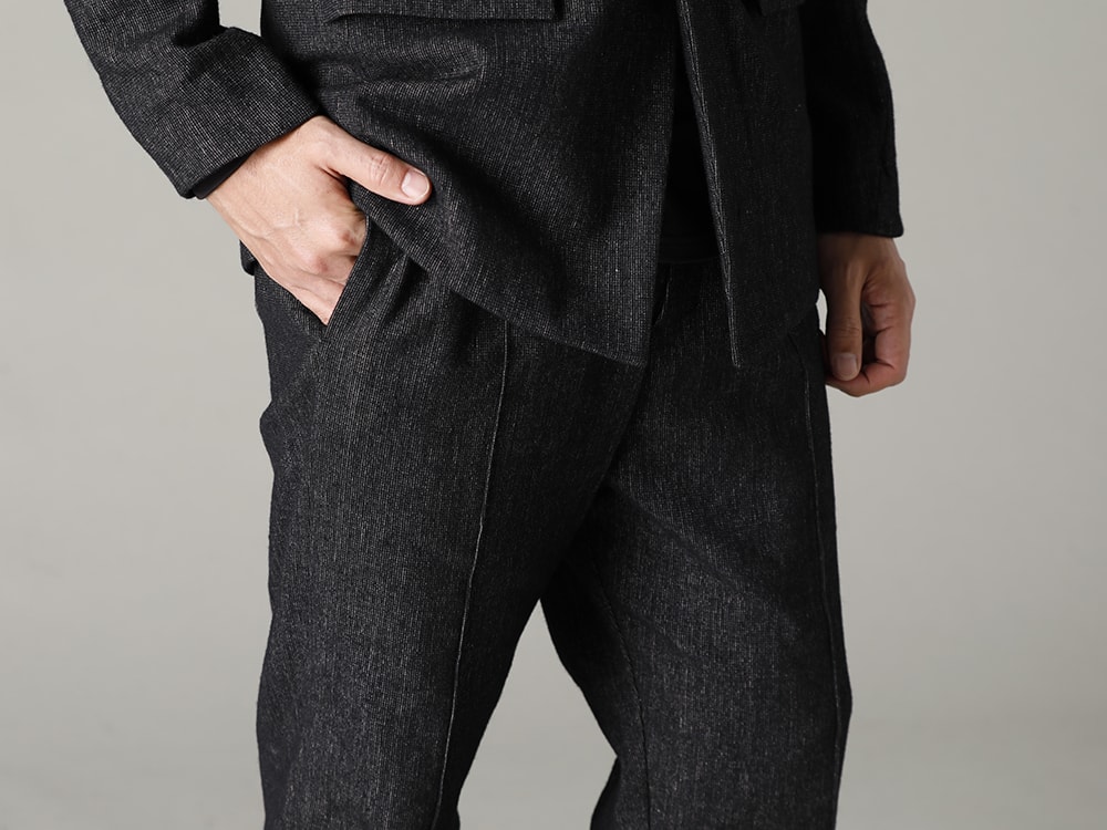 DEVOA(デヴォア) 22-23AW(秋冬)  クラシックな雰囲気を醸し出す王道のセットアップスタイル - PTN-SHK スケーター パンツ シェットランド ウール / リネン FW-CTN レザー シューズ GUIDI カーフ 1-004