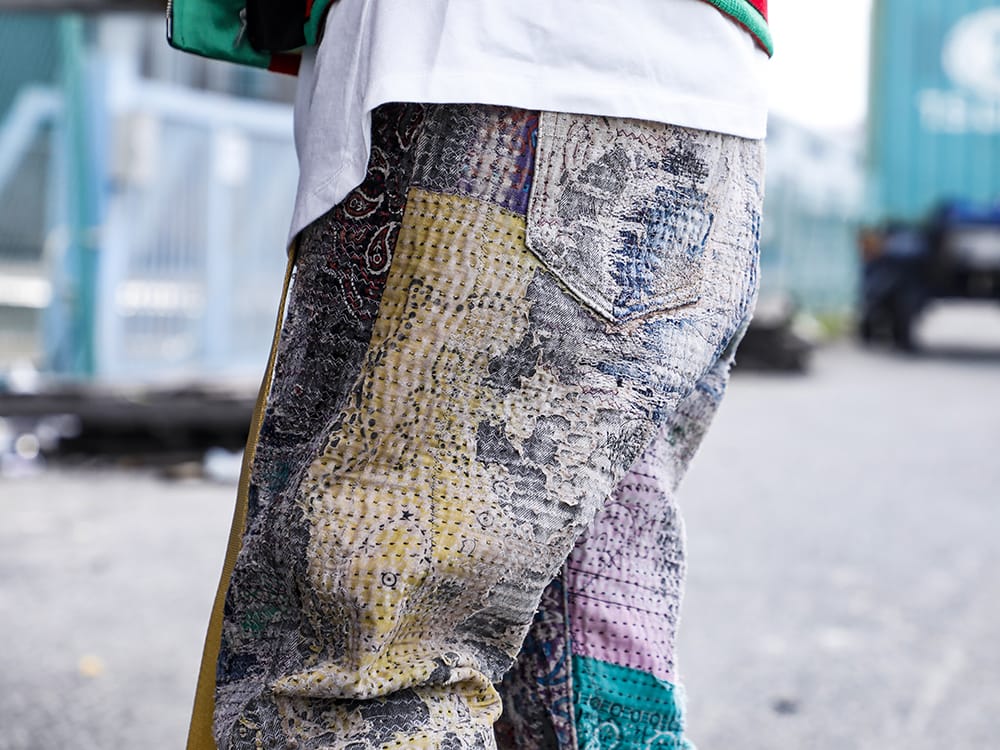 プロレタ リ アート 2022-23AW - 圧倒的な加工により作り出されたこだわりの1本 - UROBOROS-DENIM-JEANS-MULCH-32-22-23AW(BORO デニムパンツ ビーズ付き) - 3-006