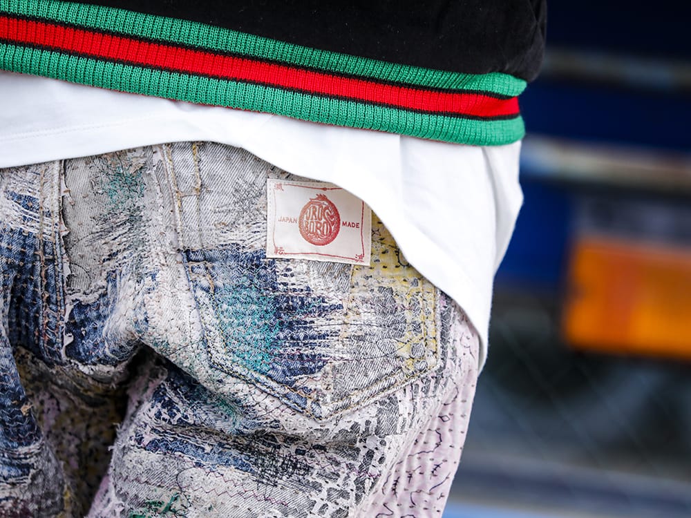プロレタ リ アート 2022-23AW - 圧倒的な加工により作り出されたこだわりの1本 - UROBOROS-DENIM-JEANS-MULCH-32-22-23AW(BORO デニムパンツ ビーズ付き) - 3-008