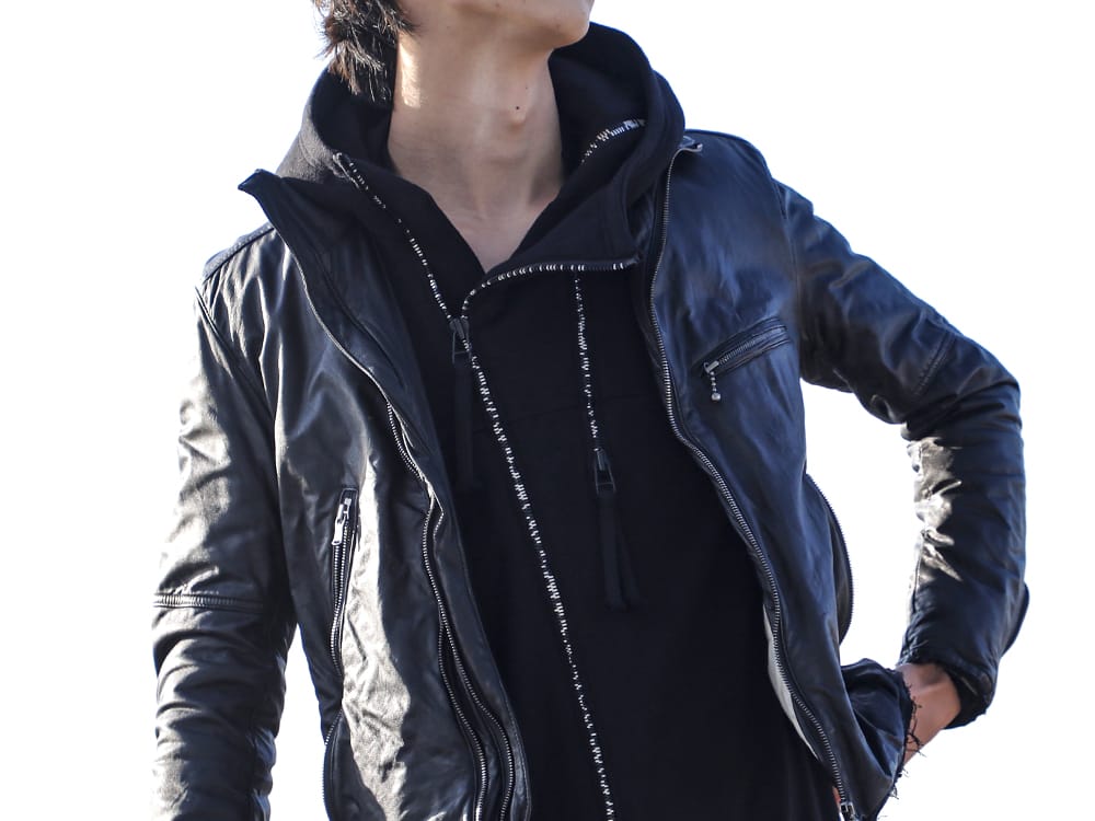 ザ ヴィリディアン / ディーハイゲン 2022-23AW - ブランドらしさを感じるディテールのオールインワン - VI-3504-06-Black(ゴートレザー ジャケット ブラック) ST107-0922A(ヘビーコットンジャージダブルジップフーデッド オールインワン) - 3-001