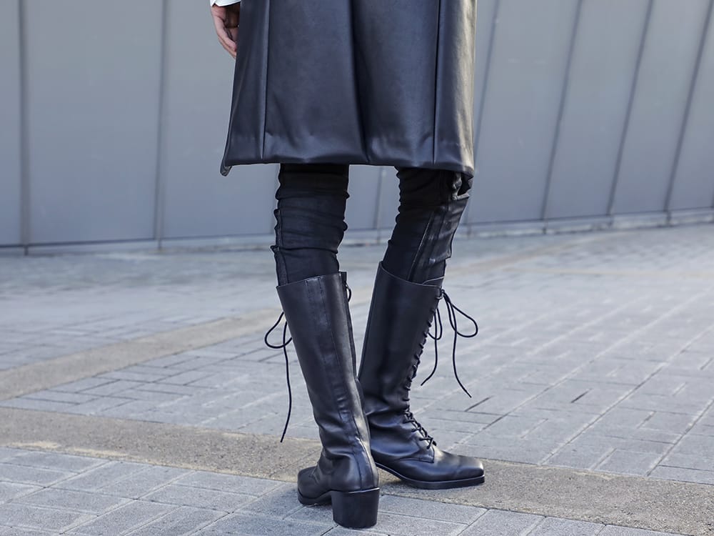 kiryuyrik  / kujaku 2022-23AW - Hardness is added to the silhouette of the brand's standard. - KO-HP32TP-904(Coating High Tension Jersey Saruel Tape Pants) KJ-22AW34(kurobe boots) - 3-003