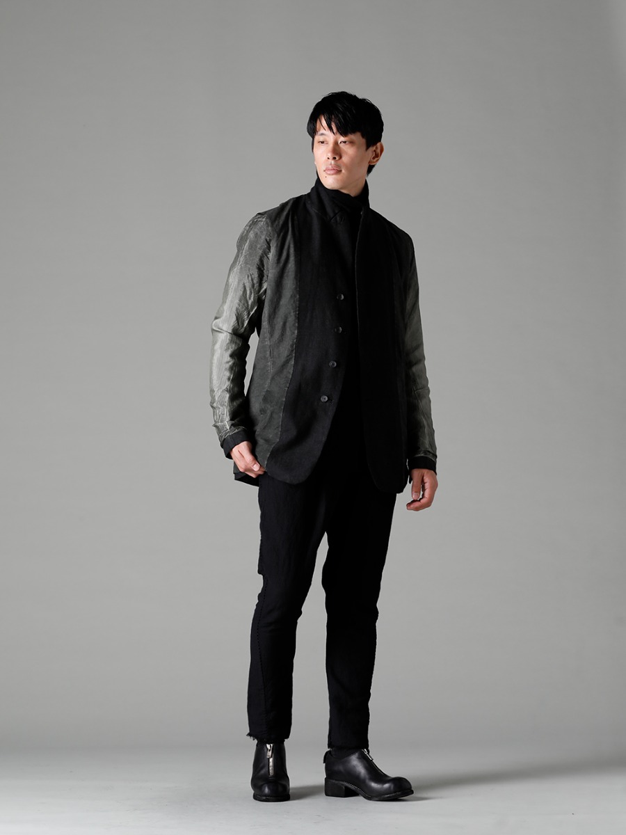 masnada 22-23AW The 4-B Peak Lapel Jacket with its expressive three-color gradient. - M2921 Reversible Jacket - TTW-wn Wool Bottle Neck Knit Black - M2913 Lined Baggy Pants - PL0FZ Orthopaedic Decollete Shoes Double Sole Horse Full Grain - PL0FZ 3-003