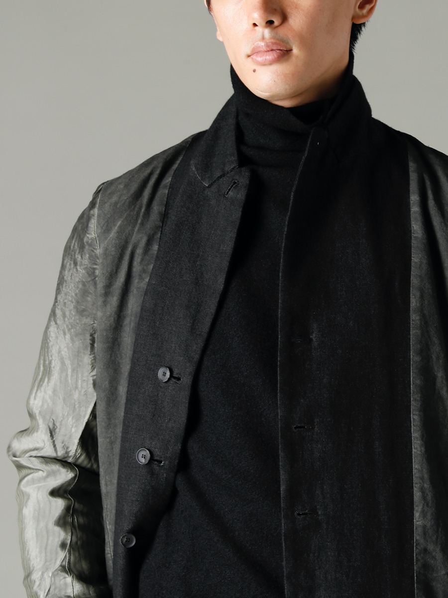 masnada 22-23AW The 4-B Peak Lapel Jacket with its expressive three-color gradient. - M2921 Reversible Jacket - TTW-wn Wool Bottle Neck Knit Black - M2913 Lined Baggy Pants - PL0FZ Orthopaedic Decollete Shoes Double Sole Horse Full Grain - PL0FZ 3-004