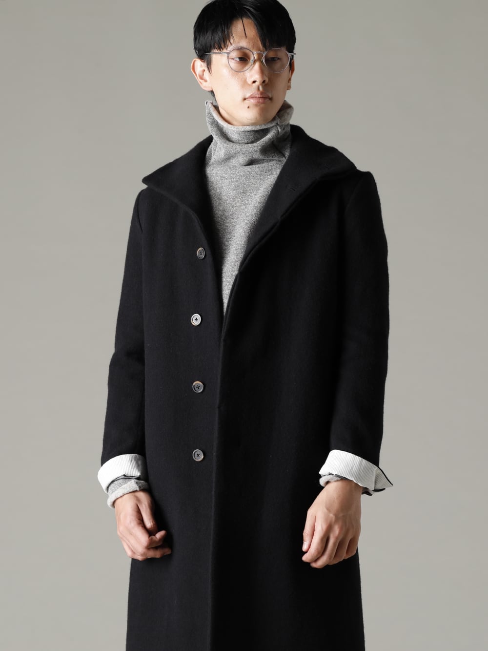 Forme D’expression 22-23AW Rare virgin wool keeps you warm all winter long -  UC028-GTTB Minimal SB Coat - TTC-wmpl-Grey-Beige Italy MAPEL Wool Knit Bottle Neck Grey - Beige