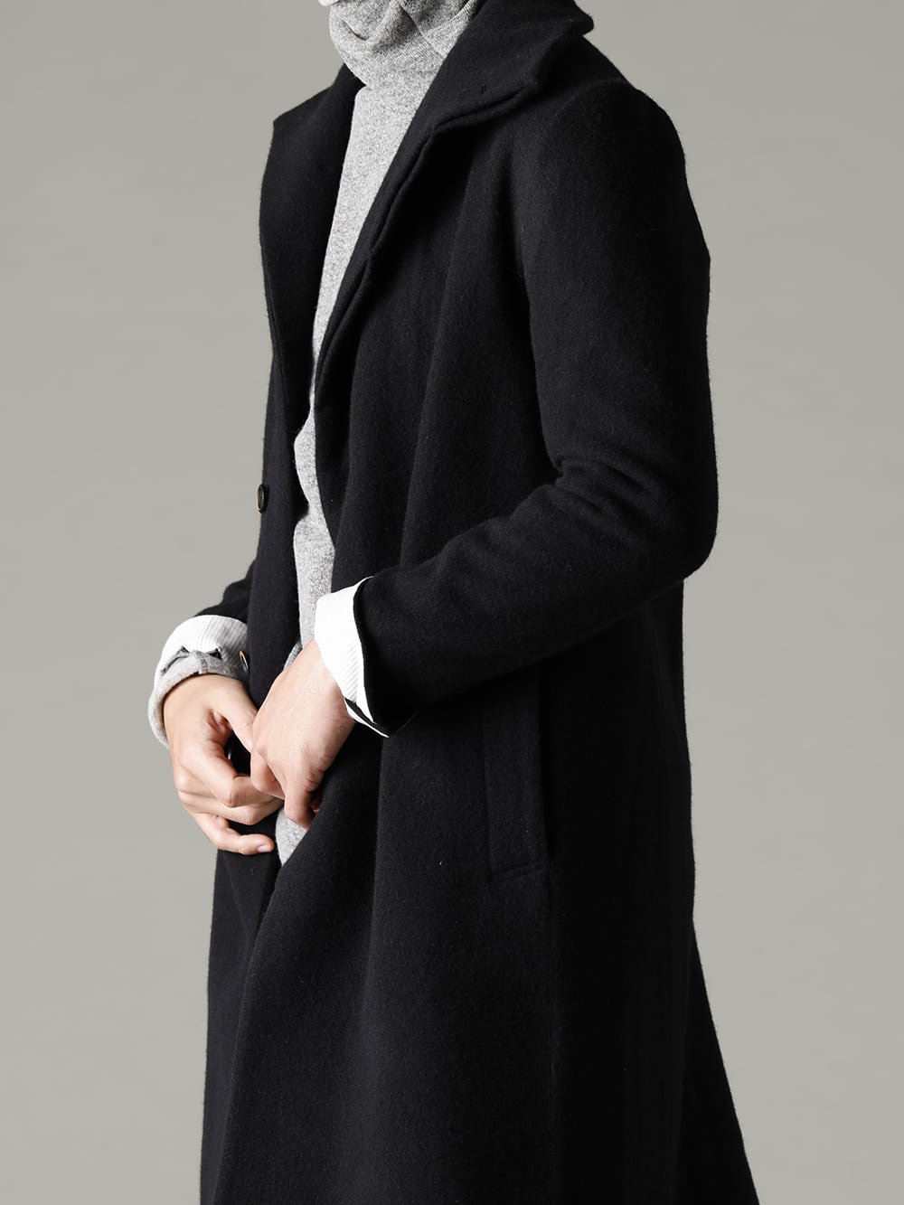 Forme D’expression 22-23AW Rare virgin wool keeps you warm all winter long  - UC028-GTTB Minimal SB Coat - TTC-wmpl-Grey-Beige Italy MAPEL Wool Knit Bottle Neck Grey - Beige 2-002