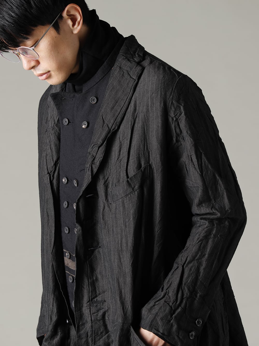 GARMENT REPRODUCTION OF WORKERS 22-23AW Coexistence of unique design and brand identity  - Arthur-Coat-Gray-Stripe Arthur Coat Gray Stripe - TTW-wn Wool Bottle Neck Knit Black - 0M2230103 Double Breasted Stripe Waistcoat 2-001