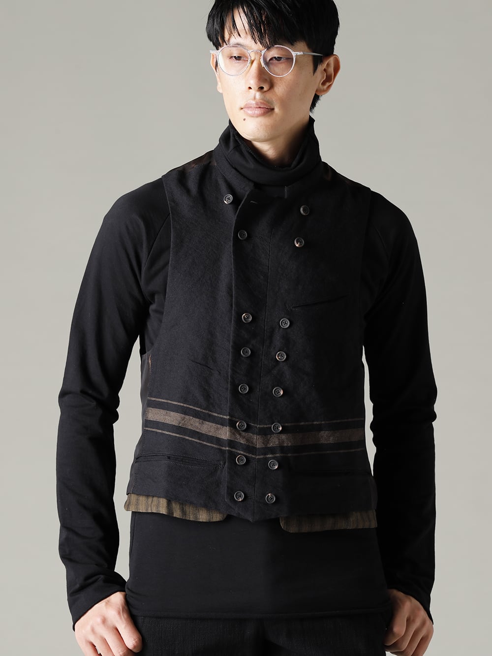 GARMENT REPRODUCTION OF WORKERS 22-23AW  - Coordinated with items that are easy to balance TTW-wn Wool Bottle Neck Knit Black - 0M2230103 Double Breasted Stripe Waistcoat 3-001