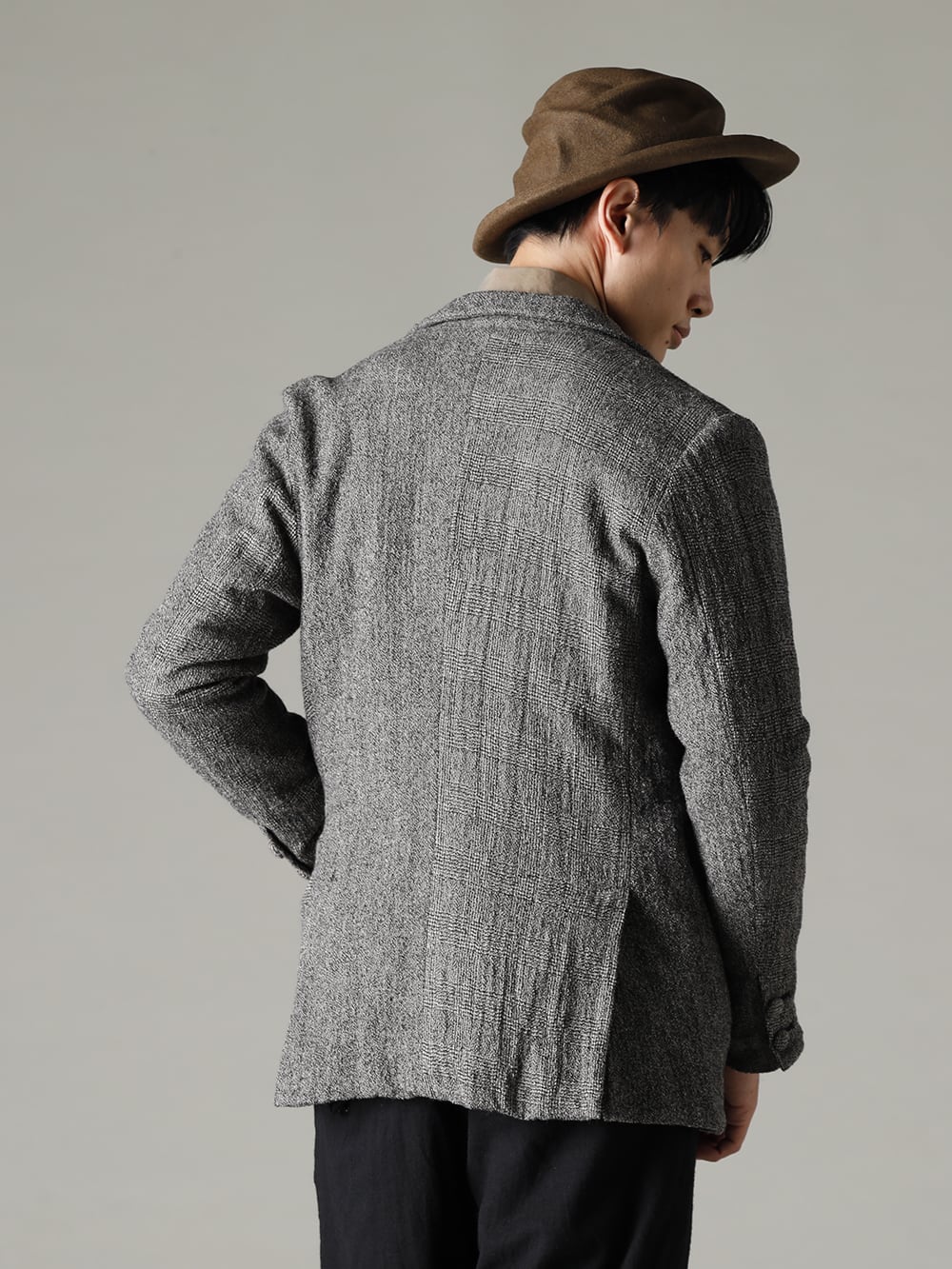NOUSAN(ノウザン) 22-23AW(秋冬) ユニークさも持ち合わせた特殊な作り  - johann-c-wool セミピーク ラペル 2ボタン ジャケット - Shirt-a-Tamamushi 玉虫 シャツ - RH-MOS-005-Brown メランジ イージリーバーン ラビット ファー フェルト ハット MEL EB 2-002