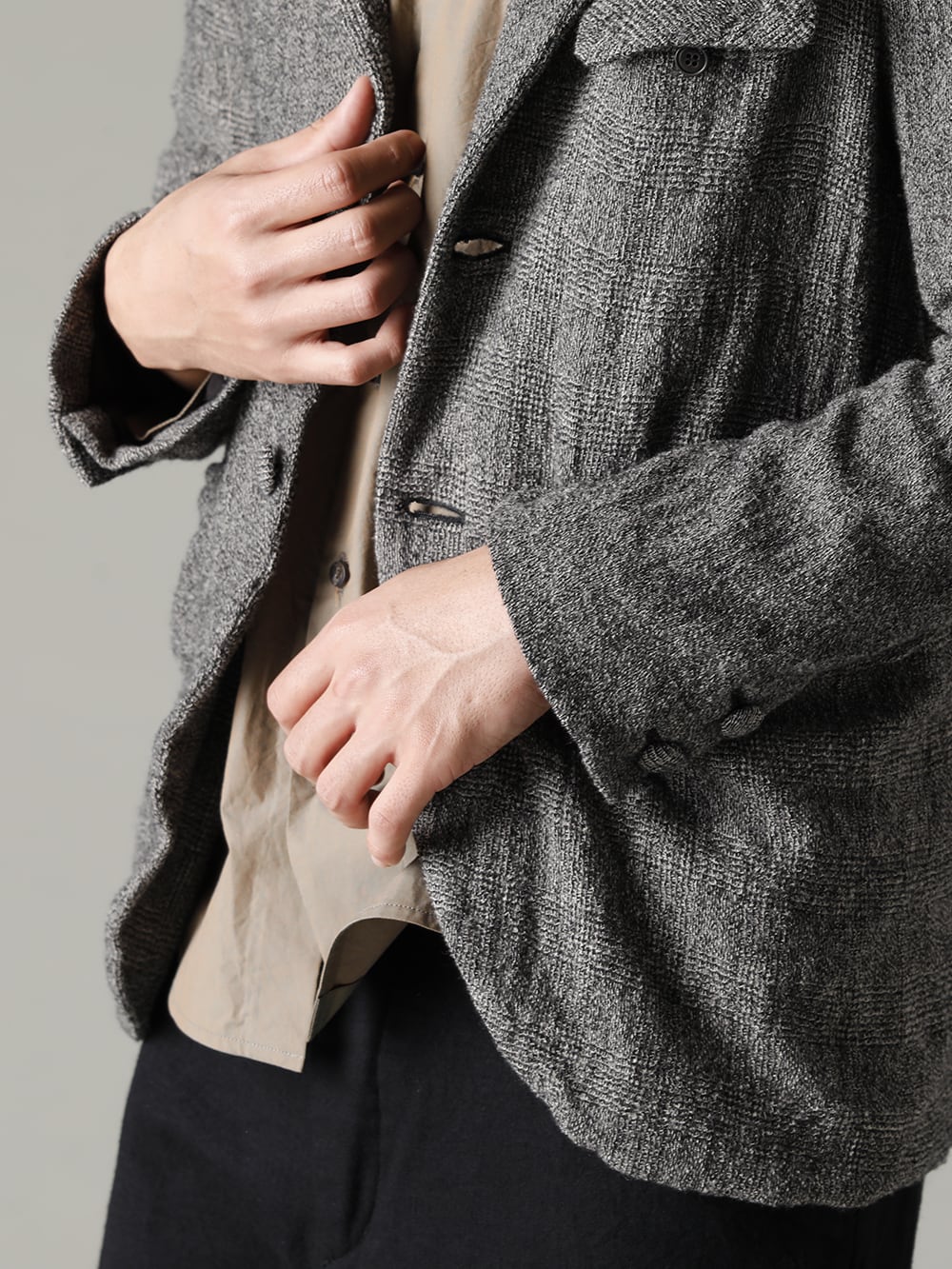 NOUSAN(ノウザン) 22-23AW(秋冬) ユニークさも持ち合わせた特殊な作り  - johann-c-wool セミピーク ラペル 2ボタン ジャケット - Shirt-a-Tamamushi 玉虫 シャツ - RH-MOS-005-Brown メランジ イージリーバーン ラビット ファー フェルト ハット MEL EB 2-004