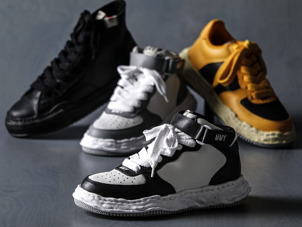 Maison MIHARAYASUHIRO 2022-23AW - Wayne High - Original sole leather high-top sneakers BLK/WHT x Y -3 layered pants style! -  HN1971-M LEOPARD FLEECE SHORTS - HF8983-W CLASSIC TIGHTS - A08FW705--WAYNE high- Original sole leather High-Top sneakers Black / White