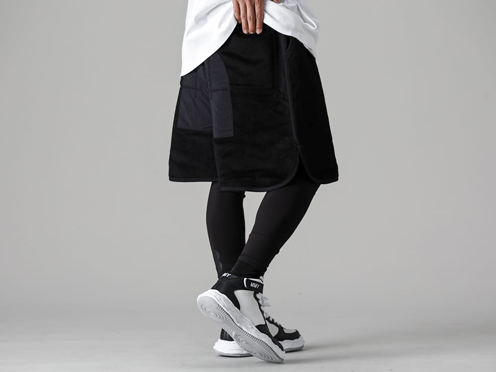 Maison MIHARAYASUHIRO 2022-23AW - Wayne High - Original sole leather high-top sneakers BLK/WHT x Y -3 layered pants style!  - HN1971-M LEOPARD FLEECE SHORTS - HF8983-W CLASSIC TIGHTS - A08FW705--WAYNE high- Original sole leather High-Top sneakers Black / White 2-002