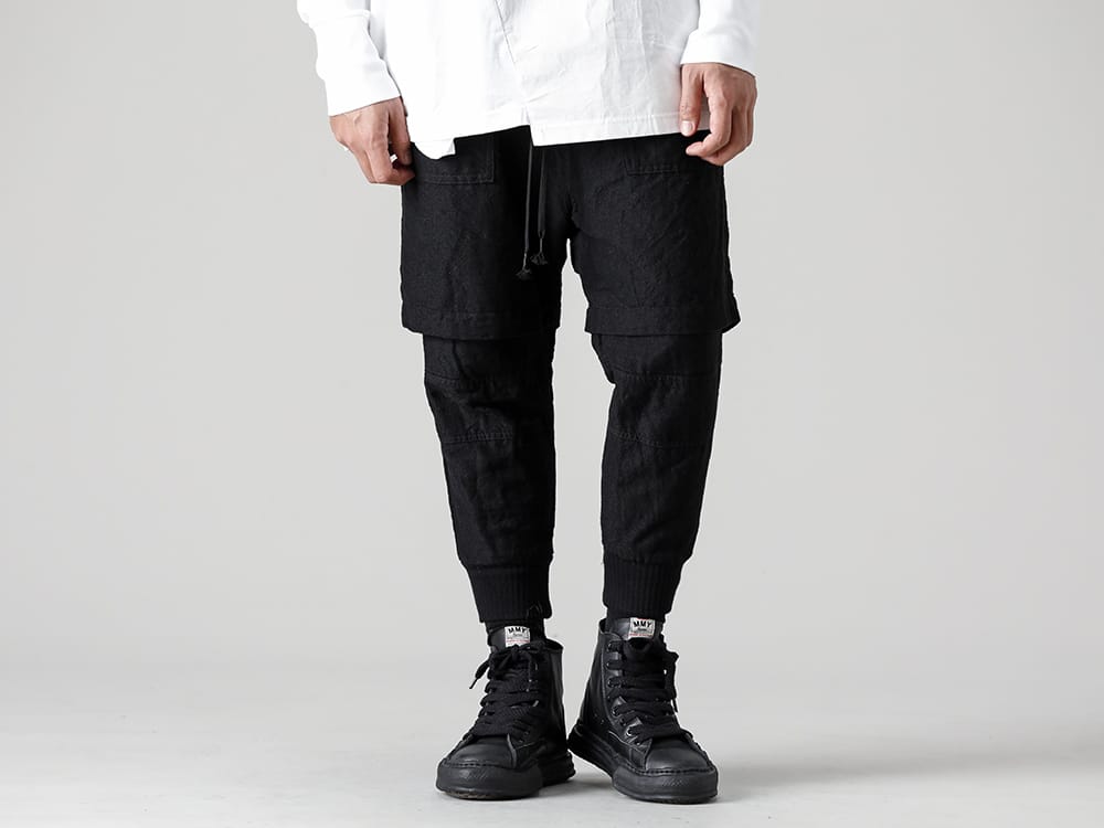 Maison MIHARAYASUHIRO 2022-23AW Peterson Leather High Top Sneakers x The Viridi-anne Layered Pants Style! - VI-3519-04-Wool / Linen Combination Layered Pants - A06FW735-black-black-Original sole leather hi-top sneaker Black / Black 3-002