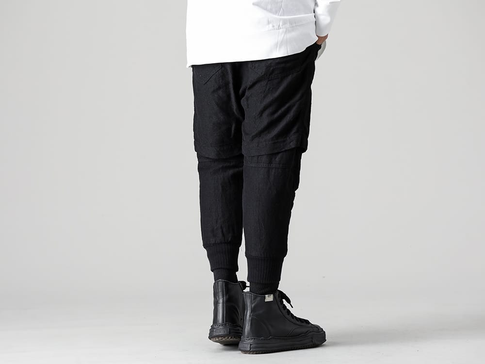 Maison MIHARAYASUHIRO 2022-23AW Peterson Leather High Top Sneakers x The Viridi-anne Layered Pants Style! - VI-3519-04-Wool / Linen Combination Layered Pants - A06FW735-black-black-Original sole leather hi-top sneaker Black / Black 3-003