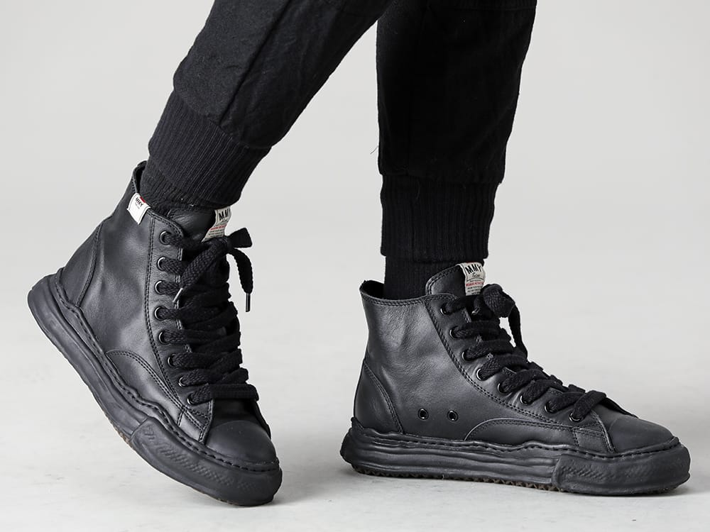 Maison MIHARAYASUHIRO 2022-23AW Peterson Leather High Top Sneakers x The Viridi-anne Layered Pants Style! - VI-3519-04-Wool / Linen Combination Layered Pants - A06FW735-black-black-Original sole leather hi-top sneaker Black / Black 3-004