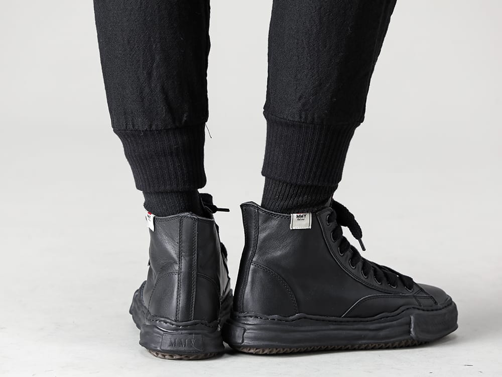 Maison MIHARAYASUHIRO 2022-23AW Peterson Leather High Top Sneakers x The Viridi-anne Layered Pants Style! - VI-3519-04-Wool / Linen Combination Layered Pants - A06FW735-black-black-Original sole leather hi-top sneaker Black / Black 3-005