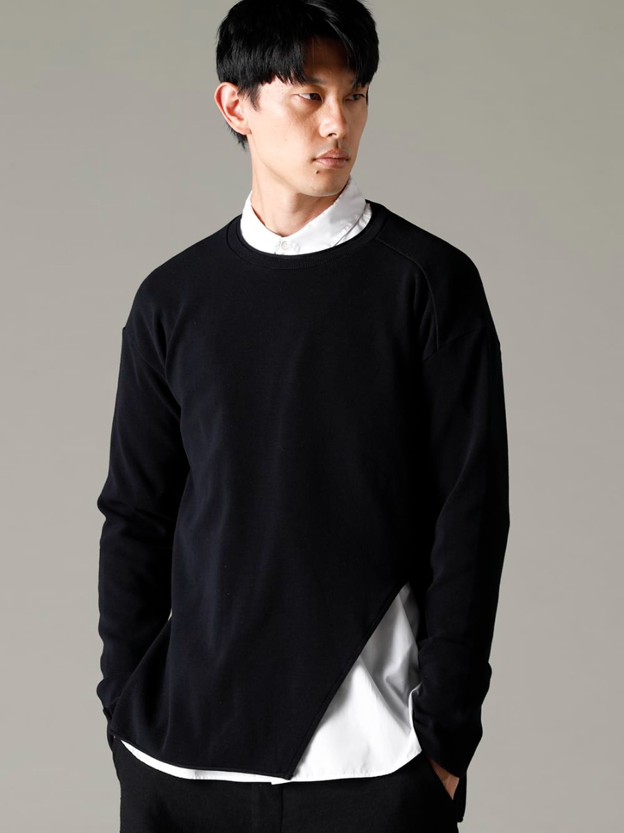 GARMENT REPRODUCTION OF WORKERS(ガーメント リプロダクション オブ ワーカース) 22-23AW(秋冬) ウィズシャツのレイヤードスタイルがお薦め -  New-Warped-Knit-Sew-Crew-Neck-Black ニュー ワープド ニット ソー クルー ネック ブラック - SH-035 シャツ トーマス メイソン
