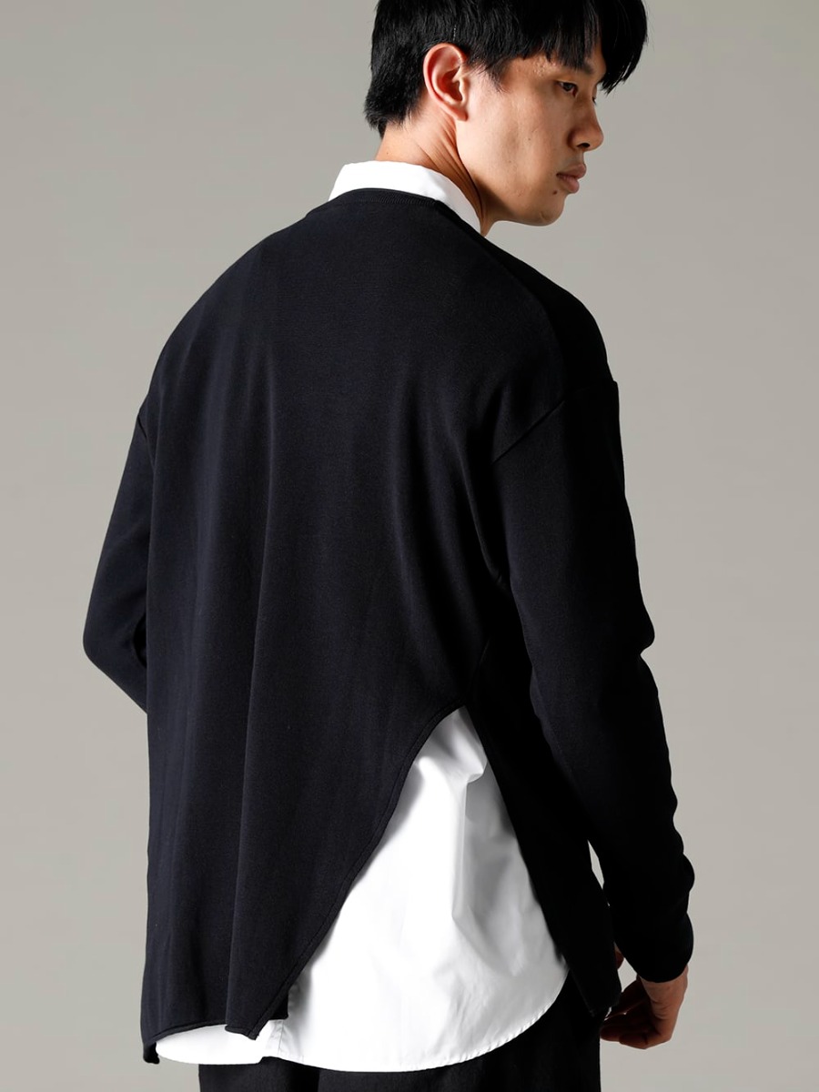 GARMENT REPRODUCTION OF WORKERS(ガーメント リプロダクション オブ ワーカース) 22-23AW(秋冬) ウィズシャツのレイヤードスタイルがお薦め  - New-Warped-Knit-Sew-Crew-Neck-Black ニュー ワープド ニット ソー クルー ネック ブラック - SH-035 シャツ トーマス メイソン 2-003