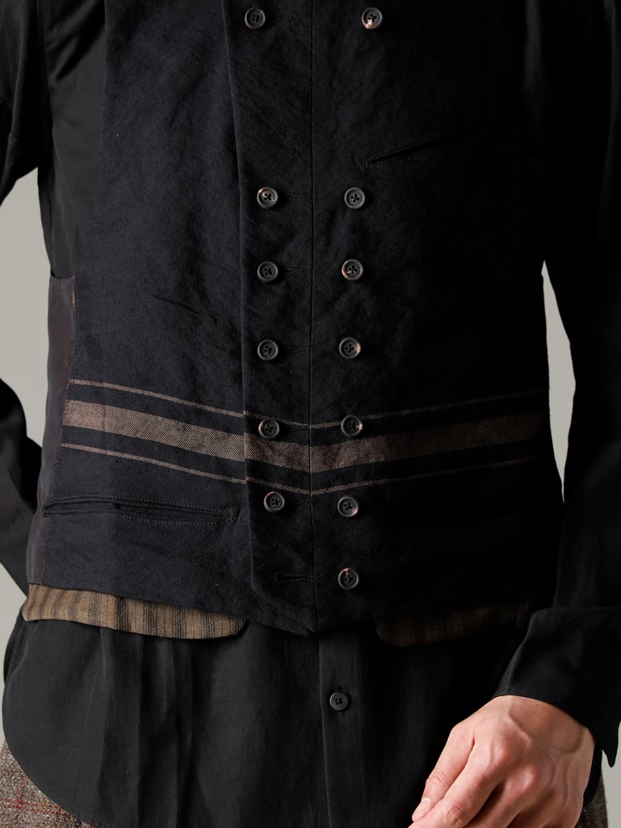 ZIGGY CHEN 22-23AW  Waistcoats that set the direction of fashion. - 0M2230103 Double Breasted Stripe Waistcoat - 0M2230709 Mandarin Collar Pocket Shirt - 0M2230532 Front Pleats Dropped Crotch Trousers - 788Z_H Back Zip Boots Double Sole - Horse Full Grain Leather 1-003