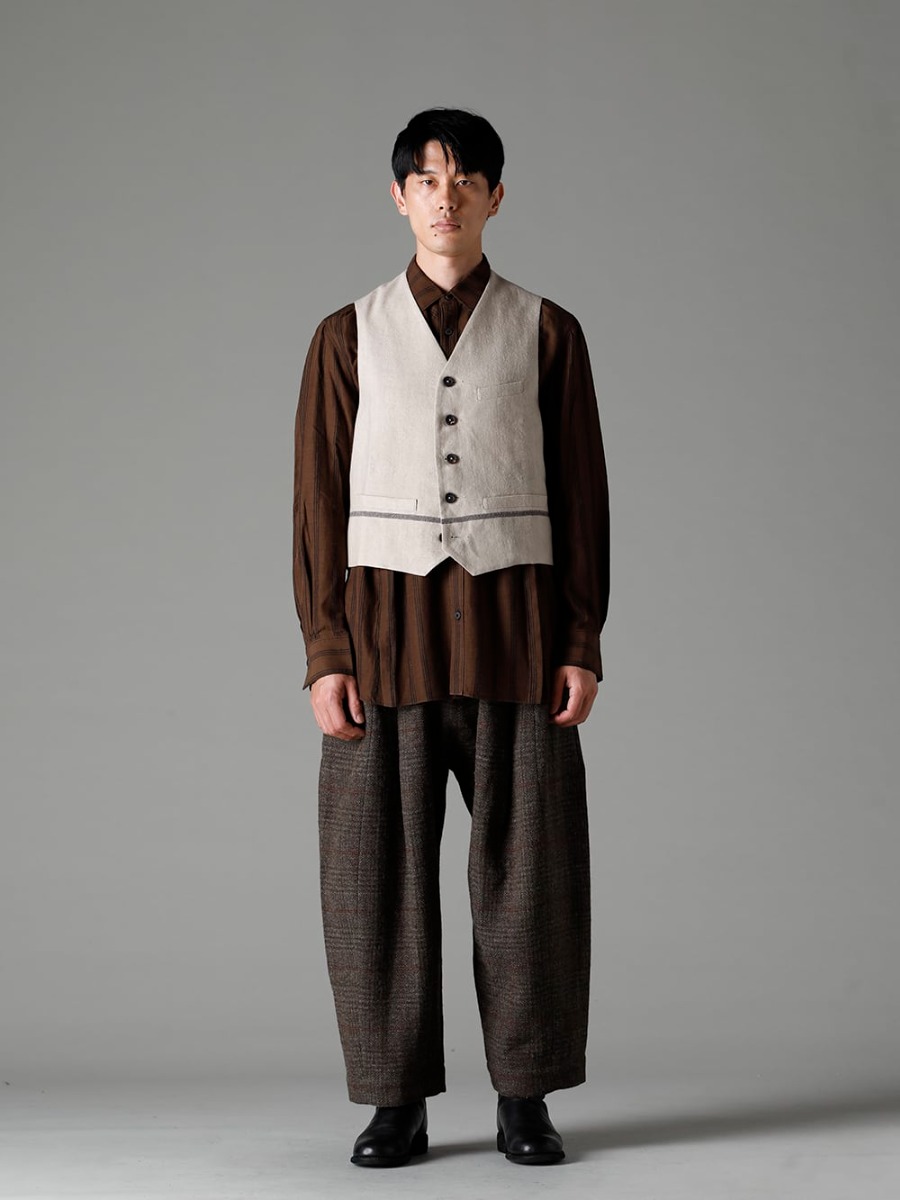 ZIGGY CHEN 22-23AW Standard yet unique single-breasted shirt -  0M2230108 Wide Simple Waistcoat - 0M2230706 Front Slit Pocket Shirt - 0M2230532 Front Pleats Dropped Crotch Trousers - 788Z_H Back Zip Boots Double Sole - Horse Full Grain Leather