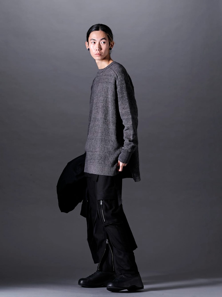 The Viridi-anne 2022-23AW - VI-3531-07-Gray - Cotton Cashmere Pullover Gray - M10 - ATELIER PANTS 3RD -MILITARY EDITION- - VI-3554-09 - Inheel Boots  4-001