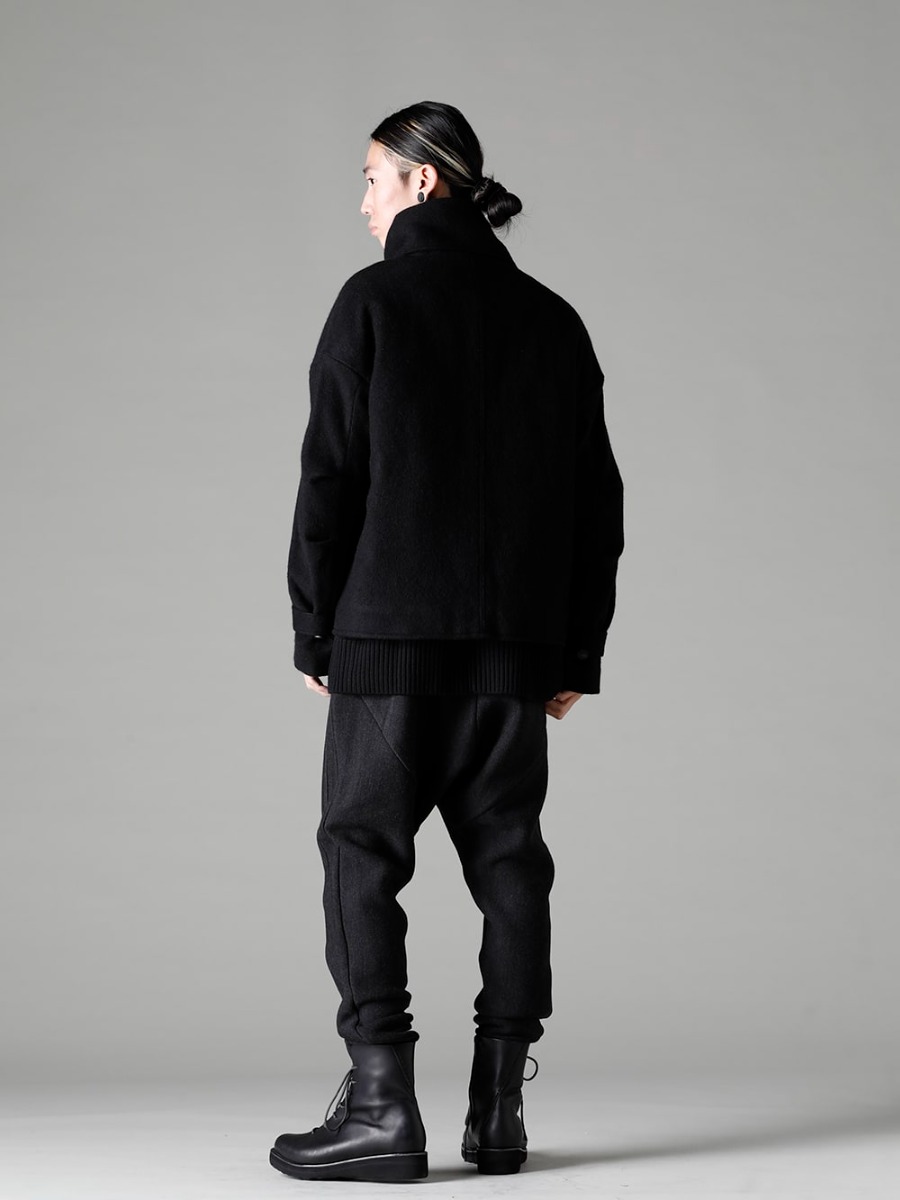 DEVOA 22-23AW Styling Relaxed silhouette balance adds a casual feel to items with a rugged image -  JKI-CGS High neck jacket brushed cashgora KTS-MLP-Black Pullover knit merino wool Black PTN-SRE SRY SRY easy pants wool super120’s / bamboo super120’s / バンブー FW-LMM Leather boots  1-002