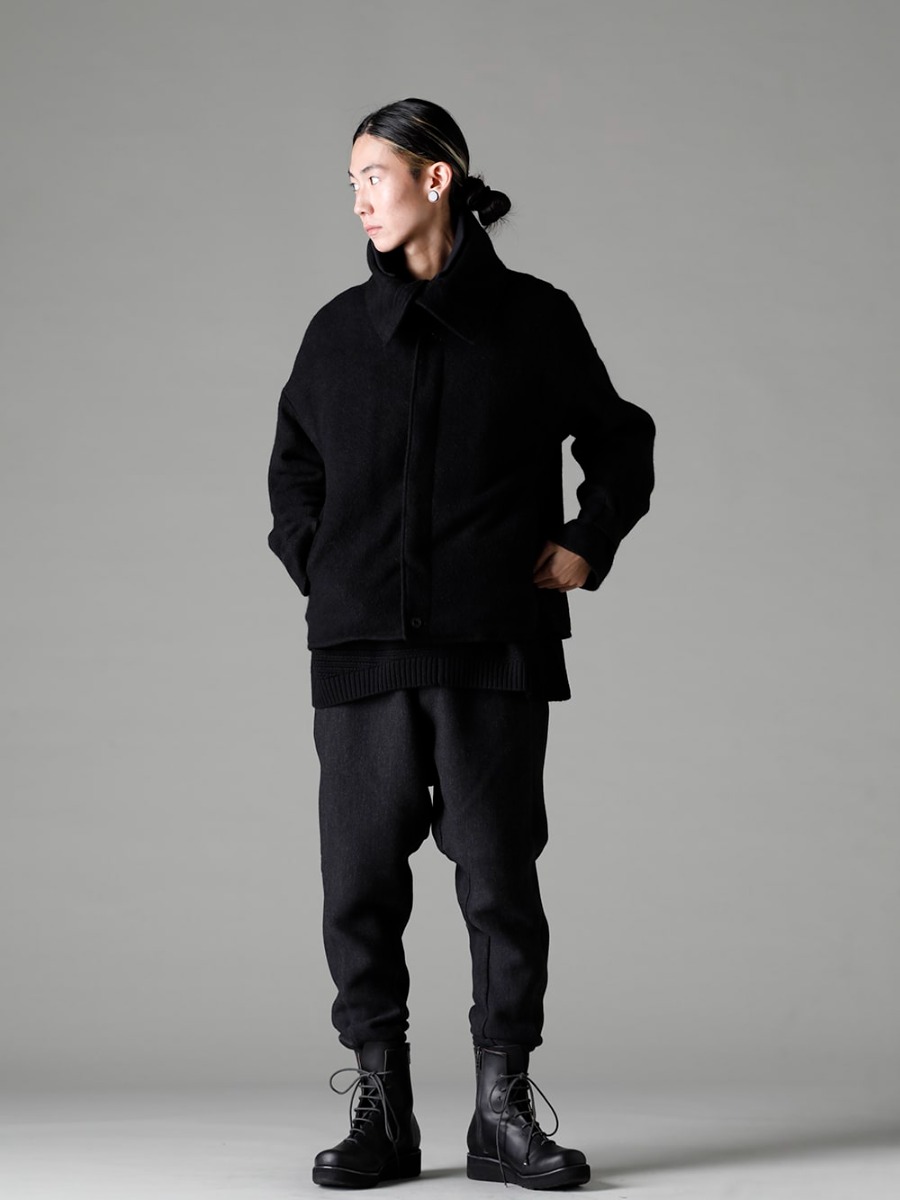 DEVOA 22-23AW JKI-CGS High neck jacket brushed cashgora KTS-MLP-Black Pullover knit merino wool Black PTN-SRE SRY SRY easy pants wool super120’s / bamboo super120’s / バンブー FW-LMM Leather boots  4-001