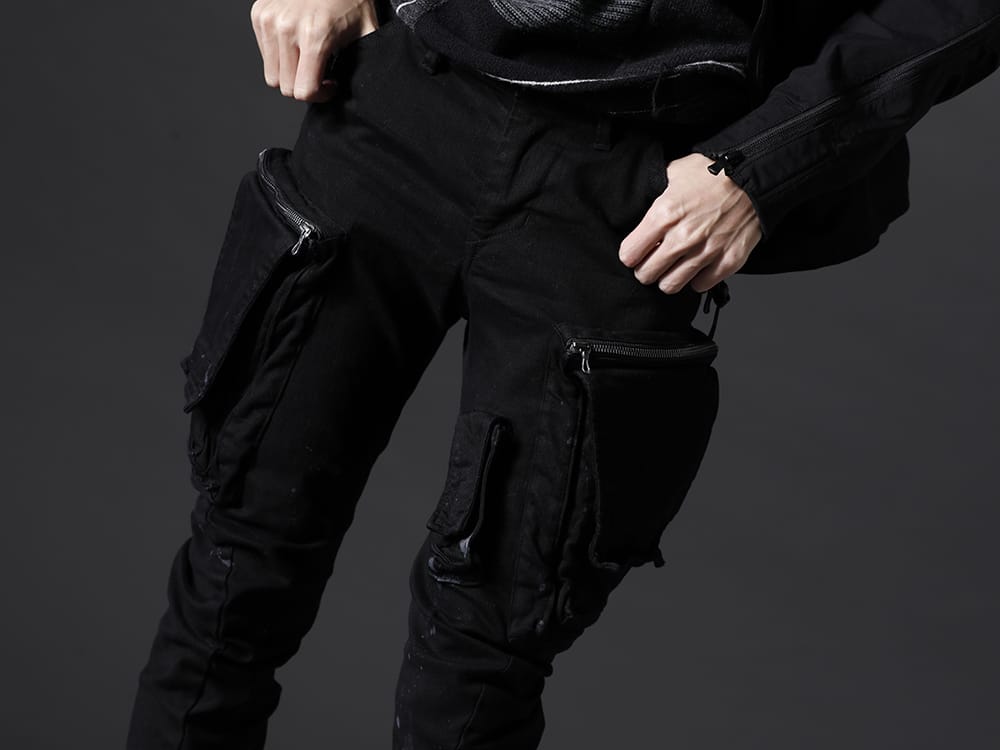 ユリウス 2022-23AW - ブランドが得意とする不動の人気アイテム - 807PAM6-BK(10.5oz ストレッチデニム ダメージペイント カーゴスキニーデニム) - 3-004