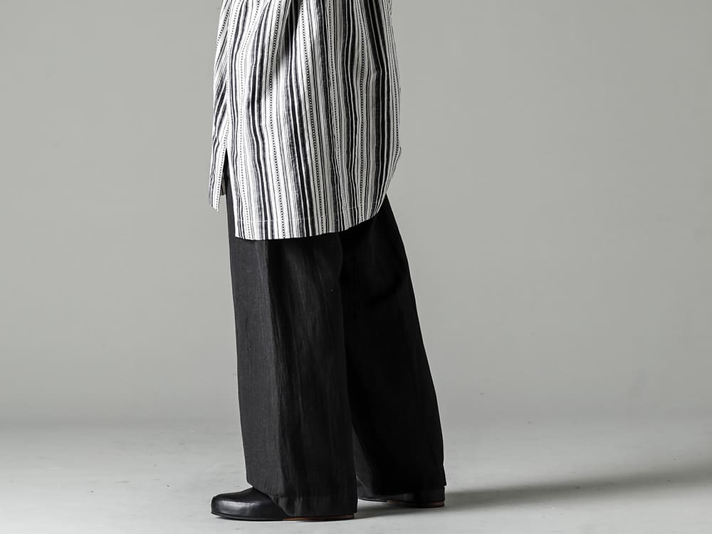 JAN JAN VAN ESSCHE 22-23AW A V-neck striped shirt with attractive year-round value - TROUSERS#67-Pants #67  sumi wool/linen twill - Handsewn-Slipper-Hand Thorn Slipper-3 3-006