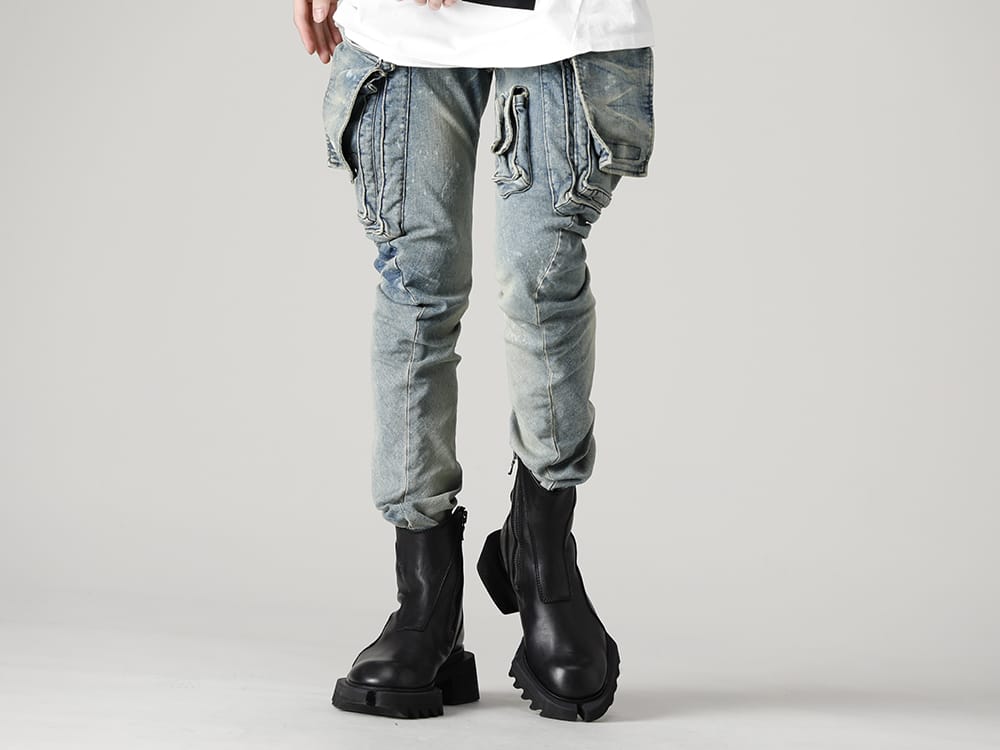 ユリウス 2022-23AW - JULIUS(ユリウス) 2023PSコレクションより第2弾目のアイテムがデリバリー！只今より店頭・通販共に販売スタート！   - 807PAM6-ID(10.5oz ストレッチデニム ダメージペイント カーゴスキニーデニム インディゴ) - 1-002