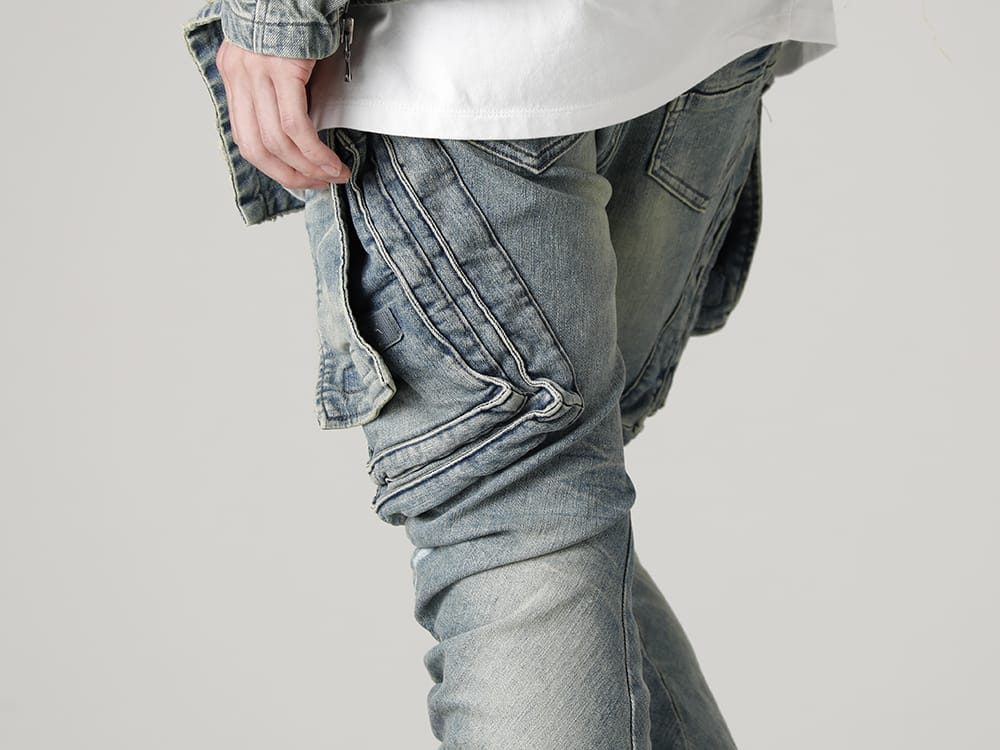 ユリウス 2022-23AW - JULIUS(ユリウス) 2023PSコレクションより第2弾目のアイテムがデリバリー！只今より店頭・通販共に販売スタート！   - 807PAM6-ID(10.5oz ストレッチデニム ダメージペイント カーゴスキニーデニム インディゴ) - 1-006