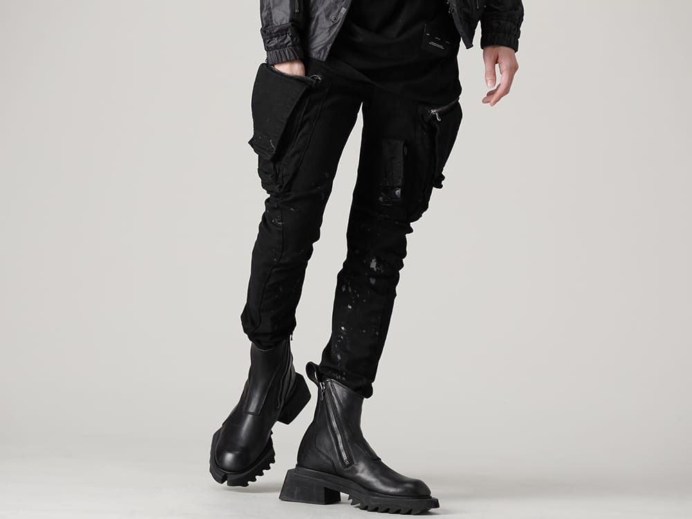 ユリウス 2022-23AW - JULIUS(ユリウス) 2023PSコレクションより第2弾目のアイテムがデリバリー！只今より店頭・通販共に販売スタート！   - 807PAM6-BK(10.5oz ストレッチデニム ダメージペイント カーゴスキニーデニム) - 1-008