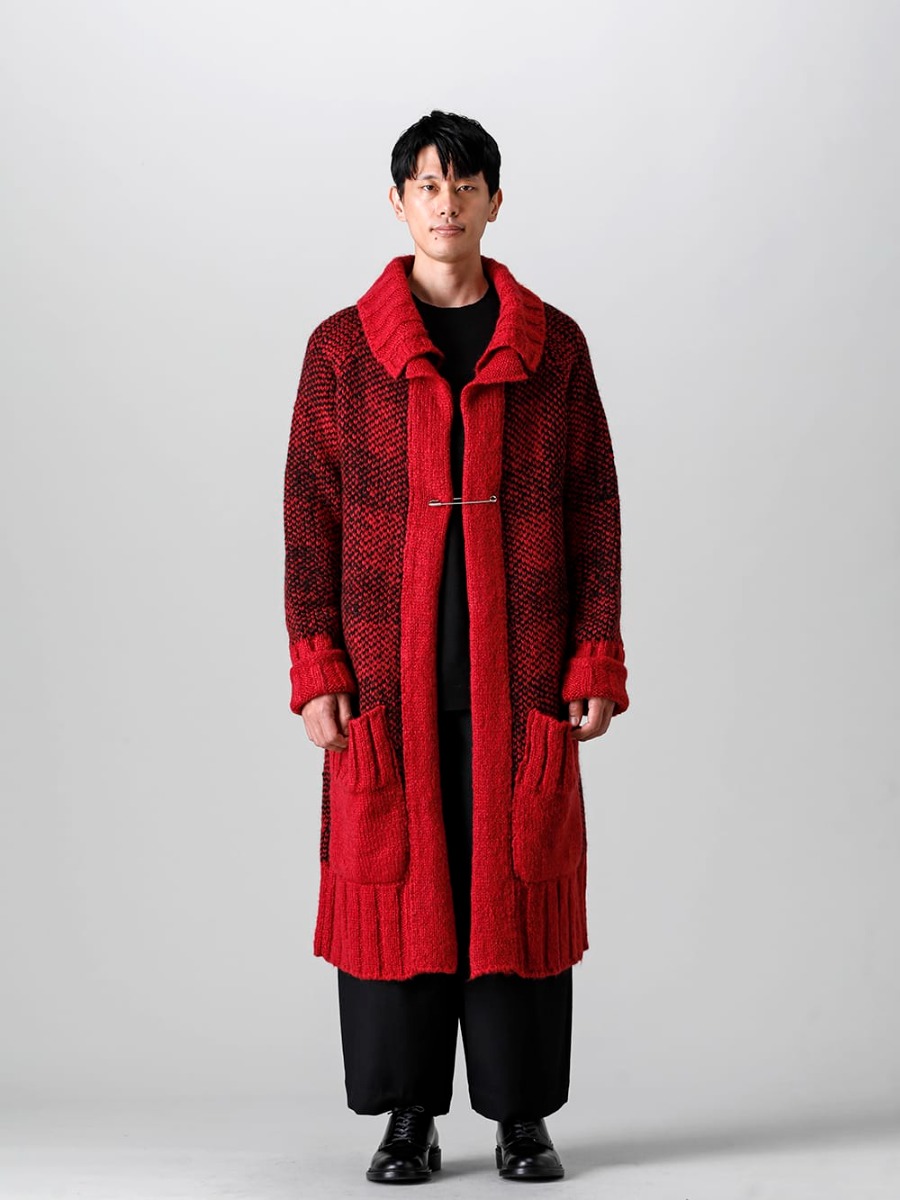 Ground Y - グラウンド ワイ 2022-23AW 見出し3 GE-K04-152 Red - ロング ショール カーディガン Red - ニー ワイドパンツ ブラック - IH-22SS-S001-RC - レザーシューズ 3-001