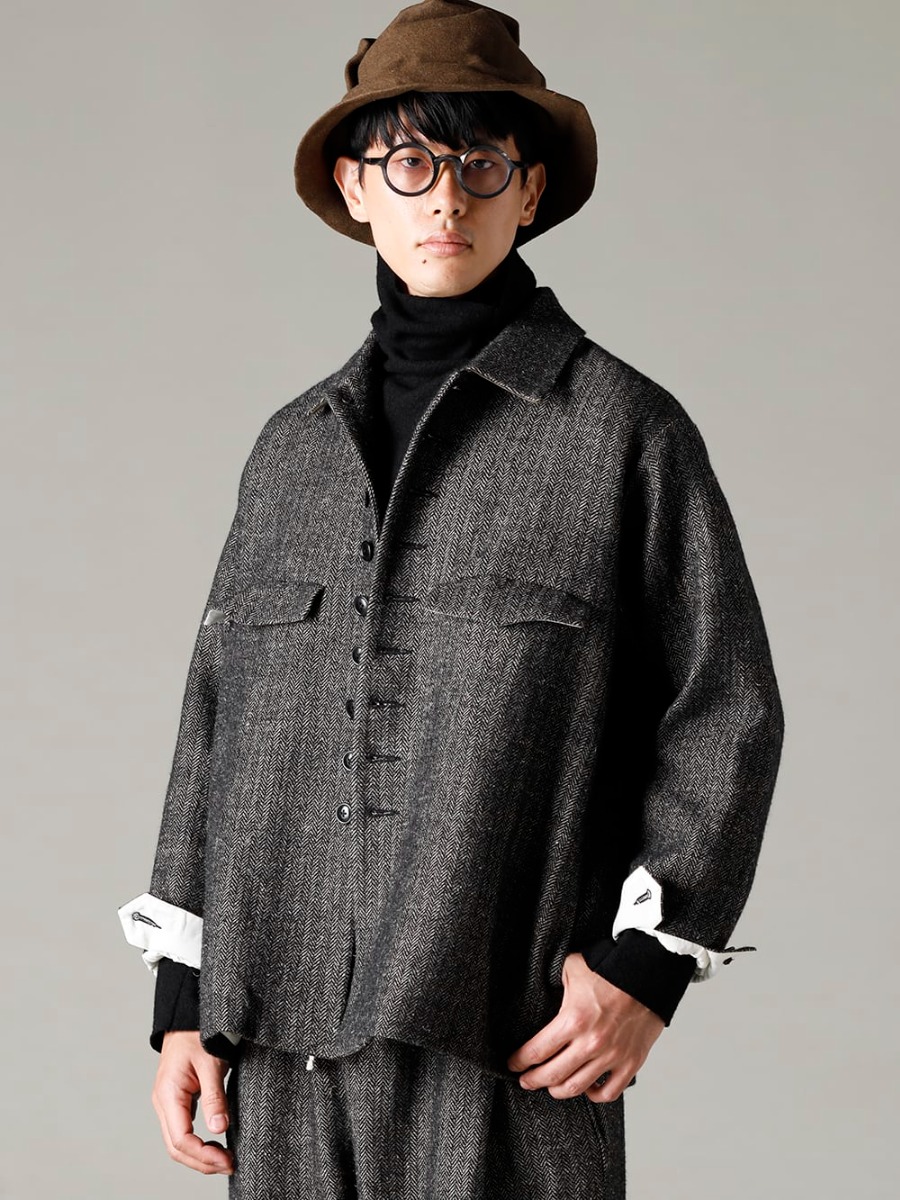 KLASICA(クラシカ) 22-23AW(秋冬) 生地の良さを活かすシンプルなデザイン  - 22C-41SHJ-MMD ラインド シャツ ジャケット - クラッシック ヘリング ボーン - TTW-wn ウール ボトルネックニット ブラック 2-003