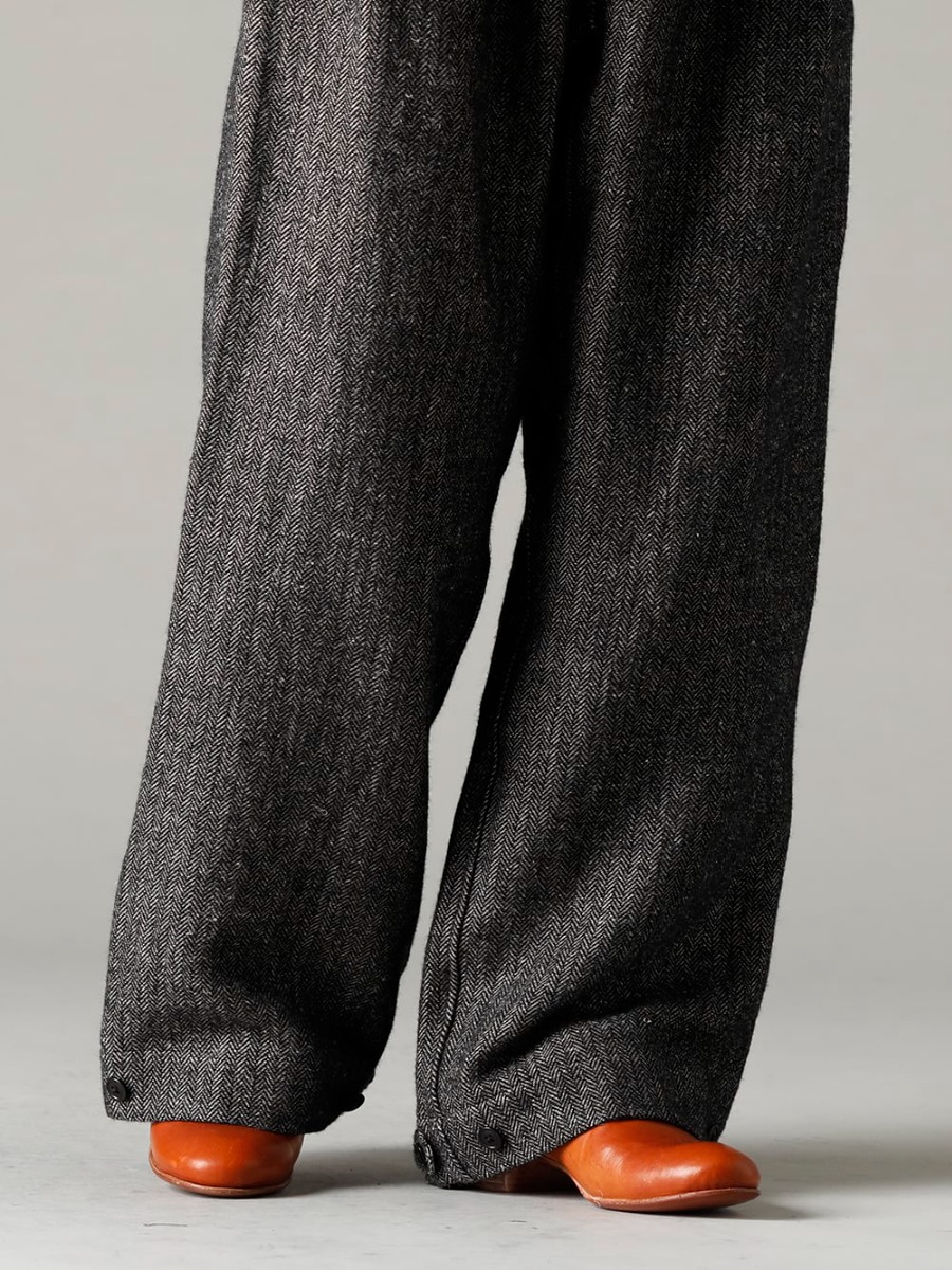 KLASICA(クラシカ) 22-23AW(秋冬) ノスタルジックな風合いを大事に - TTW-wn ウール ボトルネックニット ブラック - 22C-42TRS-GARNER ワイド ストリング トラウザー - クラッシック ヘリング ボーン - Derby-W-Hidden-Laces- Kangaroo-Natural W. ヒドゥン レース ダービーシューズ カンガルー ナチュラル 3-003