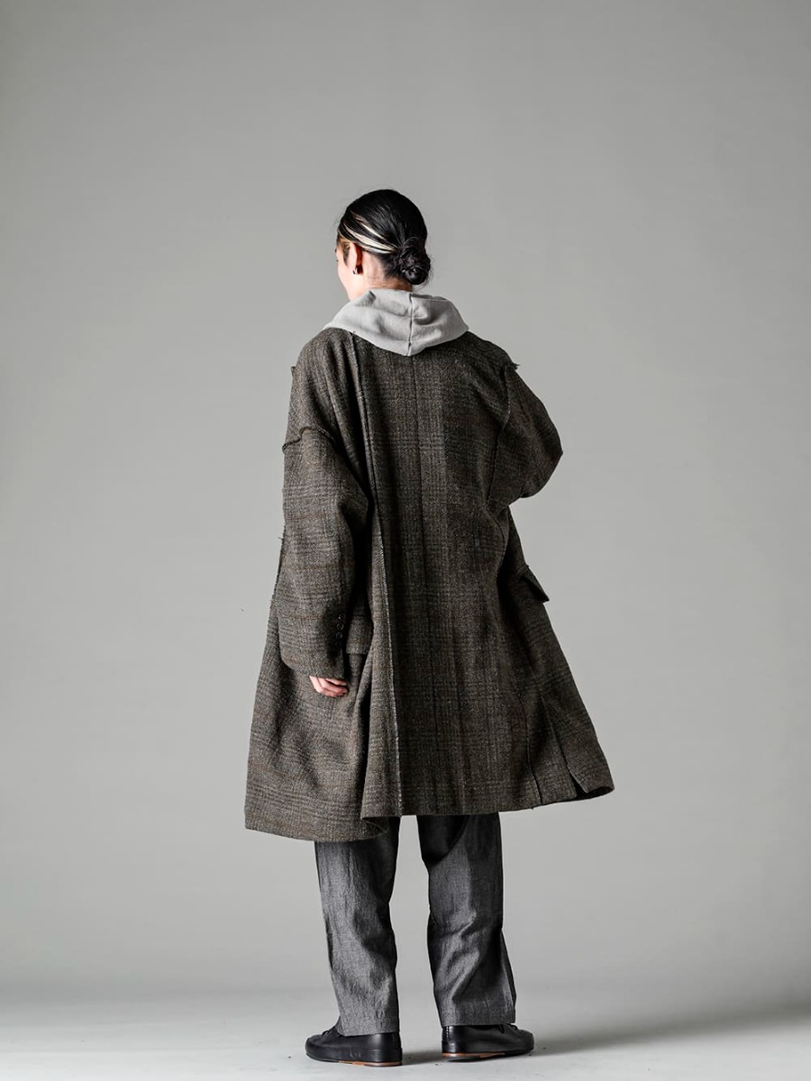 ZIGGY CHEN-ジギーチェン シーズン スタイリング ZIGGY CHENのコートをカジュアルダウンするO projectミックススタイル - 0M2231107-ダブルブレスト オーバーサイズコート - O14SW2-Taupe-吊り網フーデットスウェット トープ - 014TR1-Grey-チノトラウザー ウールフラックスツイル グレー - Handsewn-Classic-Lo-ハンドソーン クラシック ロー 1-002