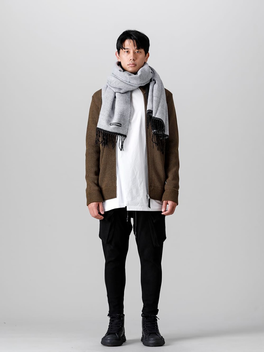 RIPVANWINKLE 2022-23AW Styling - RIPVANWINKLE Bush Easy Jersey Stole Style Driver's knit style with a sense of the season in olive and gray - R+239 G.Black - Reversible Stole G.Black - SI1HA0013-Olive - Drivers Zip Up Knit Olive Olive - RB-430-Deep-Black - Bush Easy Jersey Deep Black