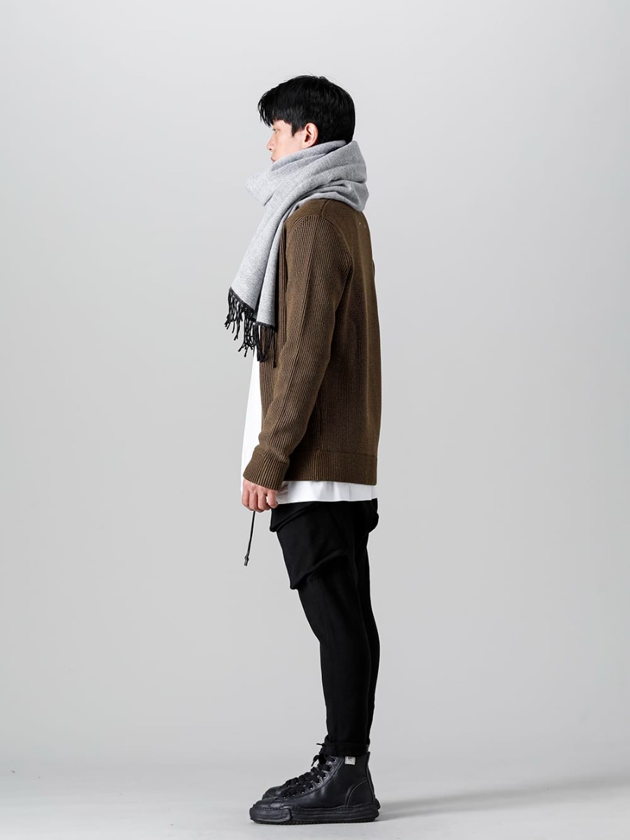 RIPVANWINKLE 2022-23AW Styling Driver's knit style with a sense of the season in olive and gray - R+239 G.Black - Reversible Stole G.Black - SI1HA0013-Olive - Drivers Zip Up Knit Olive Olive - RB-430-Deep-Black - Bush Easy Jersey Deep Black 1-001